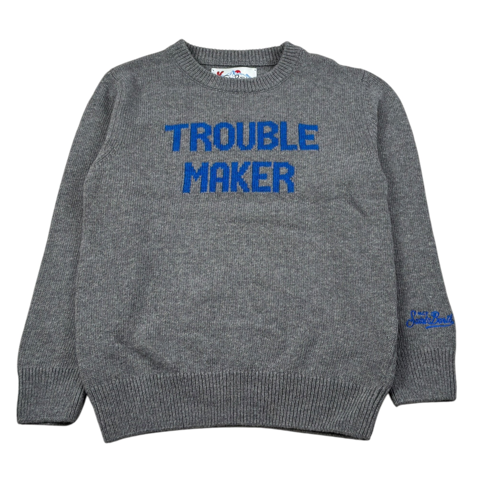 Saint Barth Maglia Girocollo tinta unita con Logo Grigio per Bambino TROBULE GRIGIO SAINT BARTH 