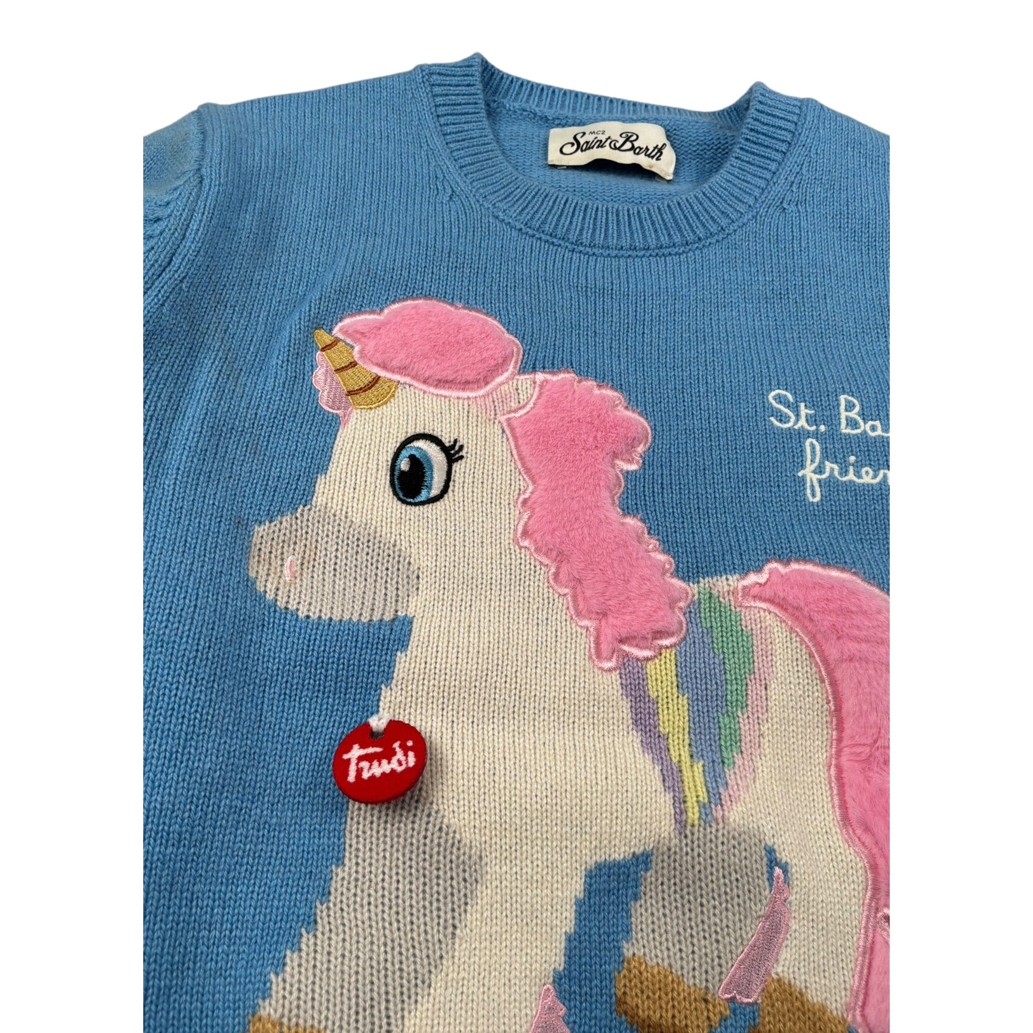 Saint Barth Maglia Girocollo tinta unita con Ricami Azzurro per Bambina TRUDIX AZZURRO SAINT BARTH 