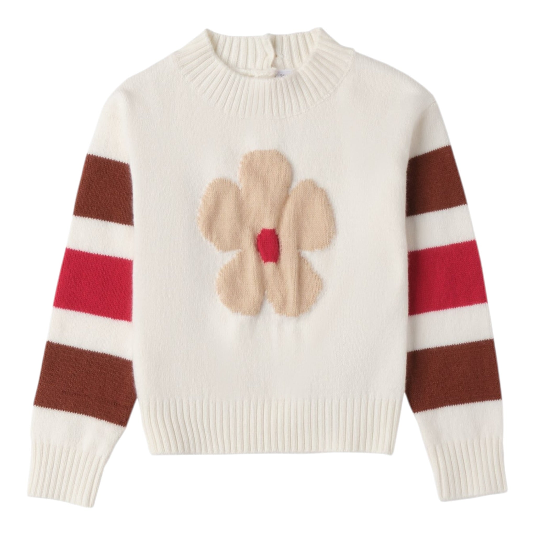 Sarabanda Maglia Girocollo tinta unita con Ricami Panna per Bambina 0F331 PANNA SARABANDA 