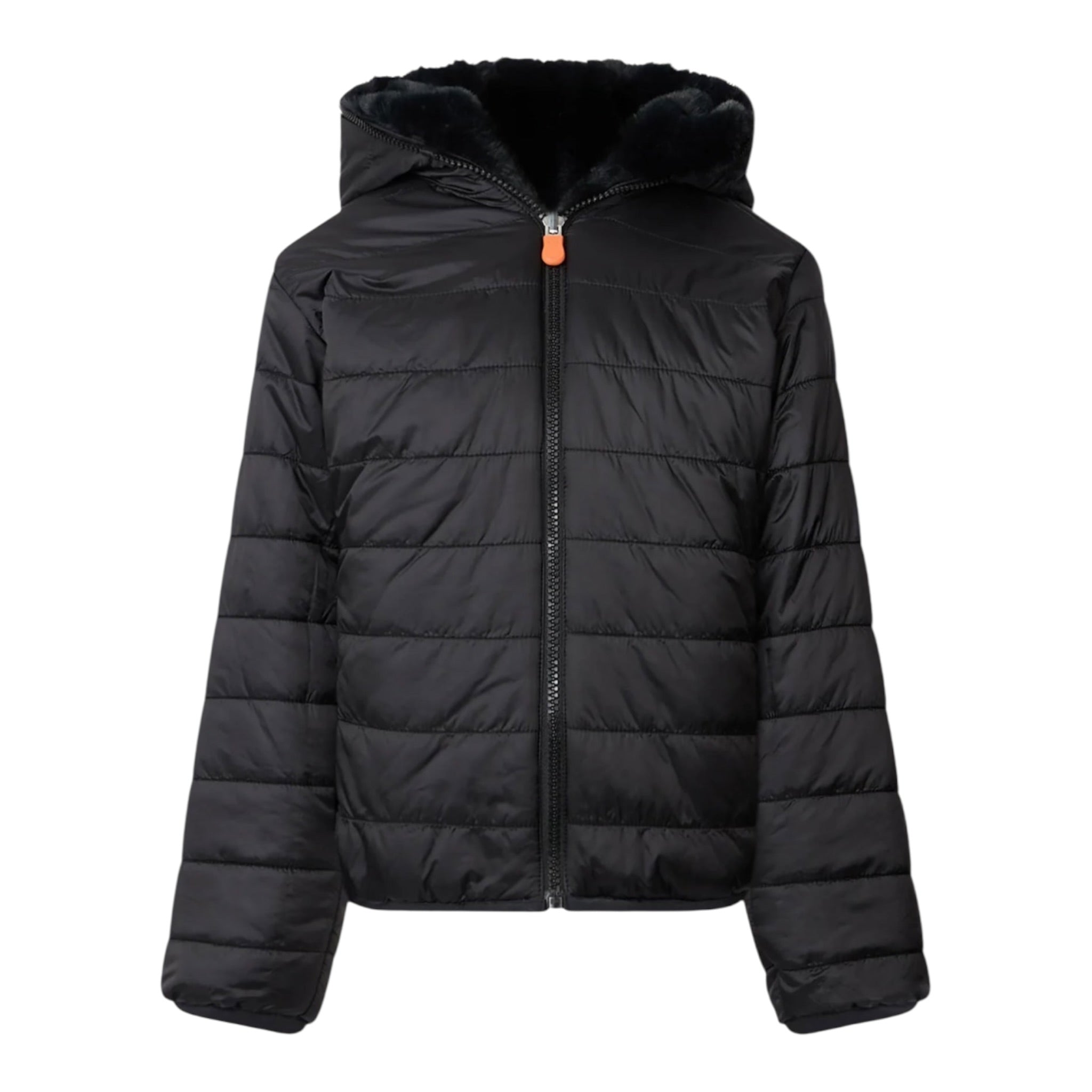Save The Duck Pelliccia tinta unita con Zip E Cappuccio Reversibile Nero per Bambina J33540GXX NERO SAVE THE DUCK 