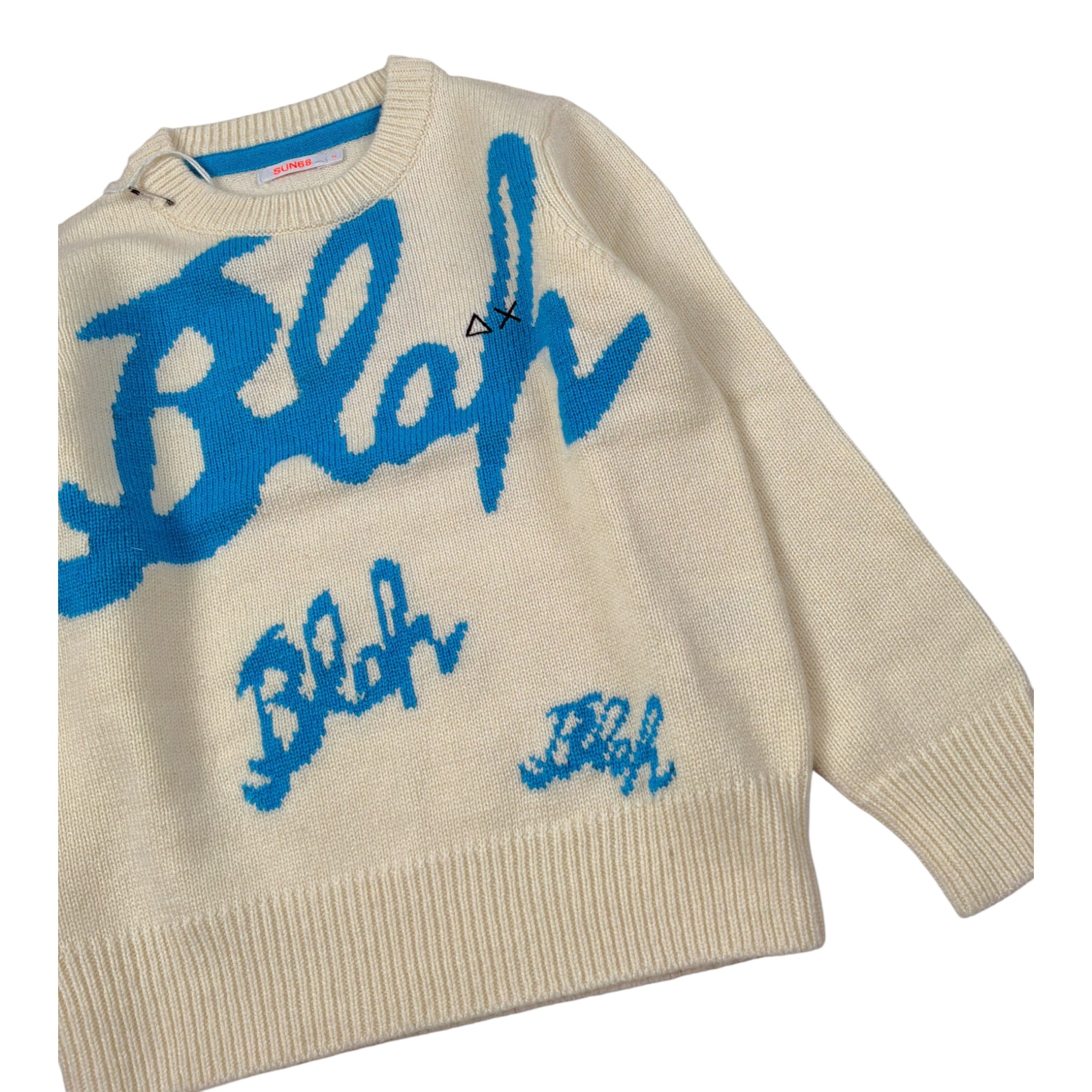 Sun68 Maglia Girocollo tinta unita con Stampa Panna per Bambino K44394 PANNA SUN68 