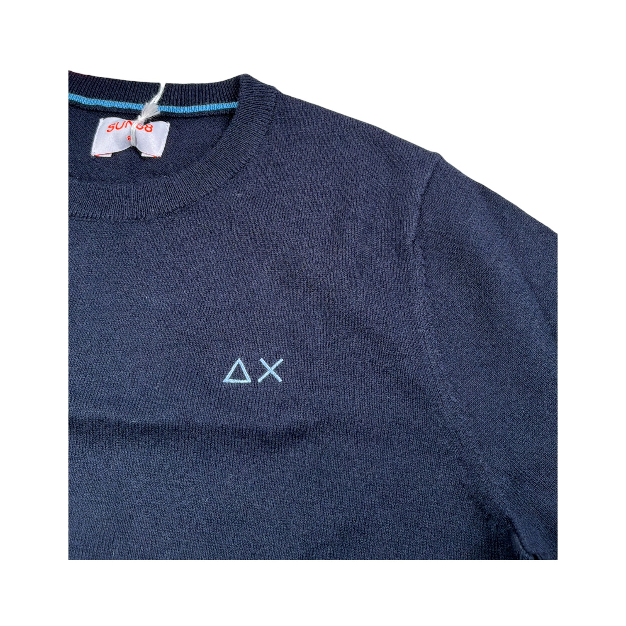 Sun68 Maglia Girocollo tinta unita con Logo Blu per Bambino K45301 BLU SUN68 