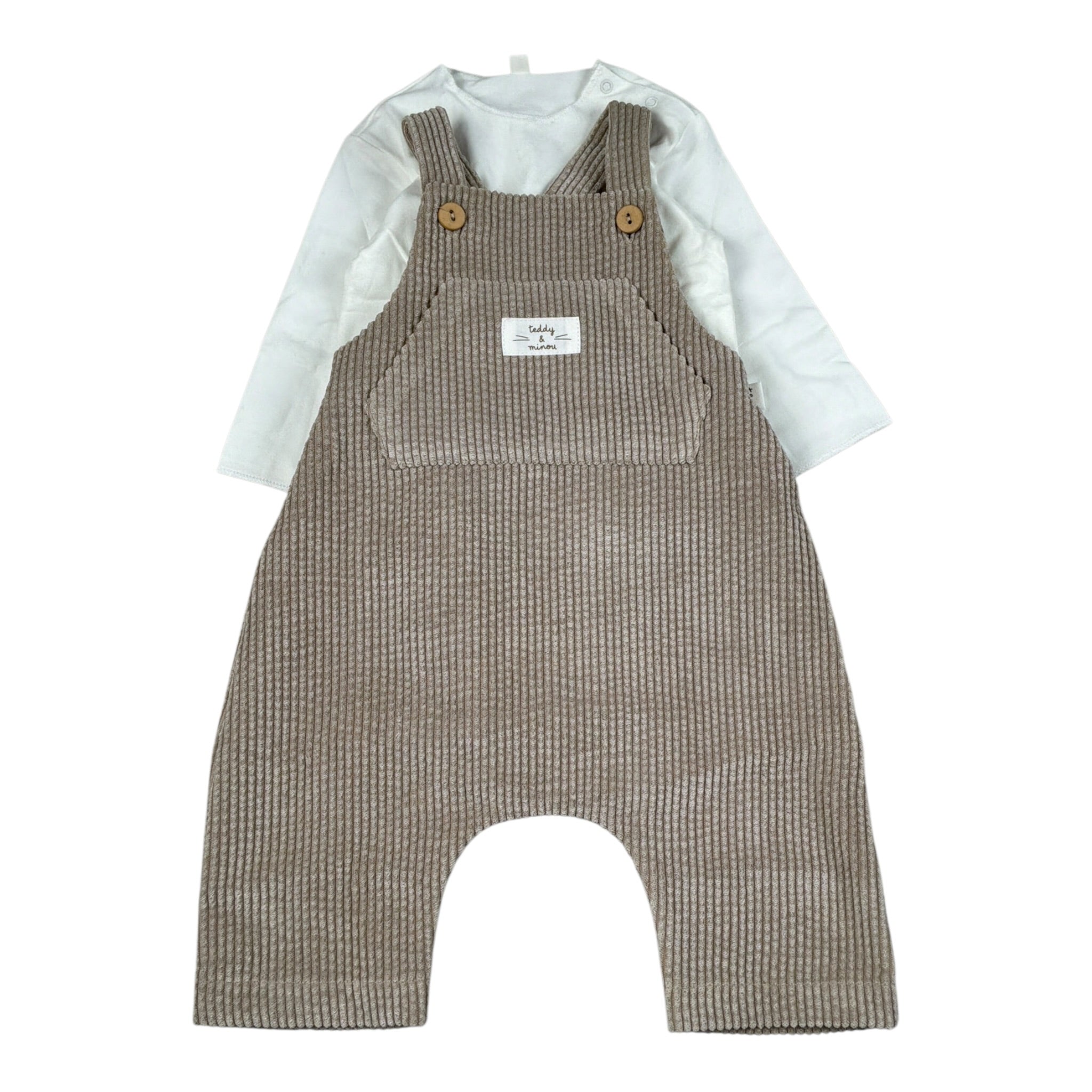 Teddy E Minou Completo 2Pz Salopette-Shirt Beige per Neonato A25TDS0001V0020 BEIGE TEDDY E MINOU 