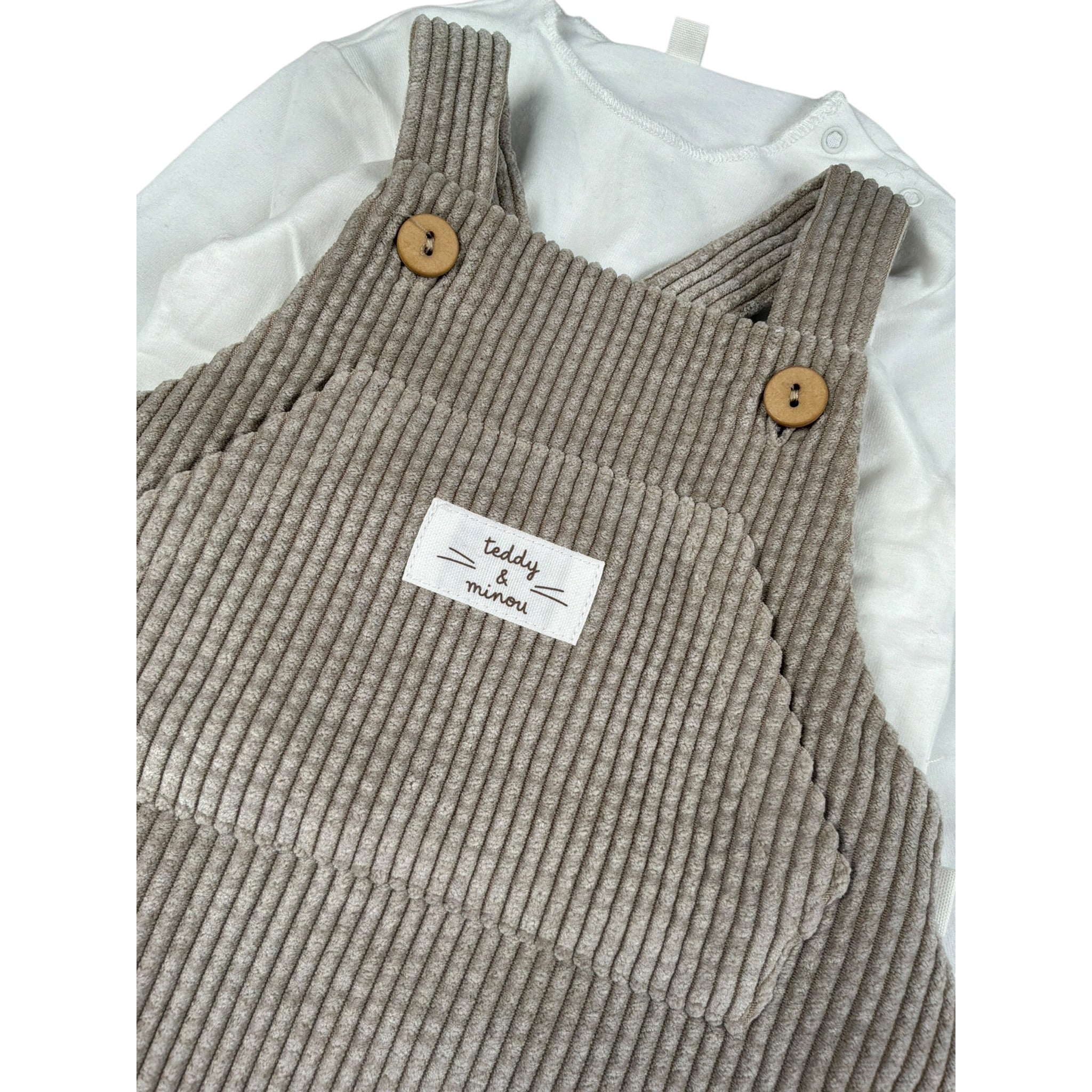 Teddy E Minou Completo 2Pz Salopette-Shirt Beige per Neonato A25TDS0001V0020 BEIGE TEDDY E MINOU 