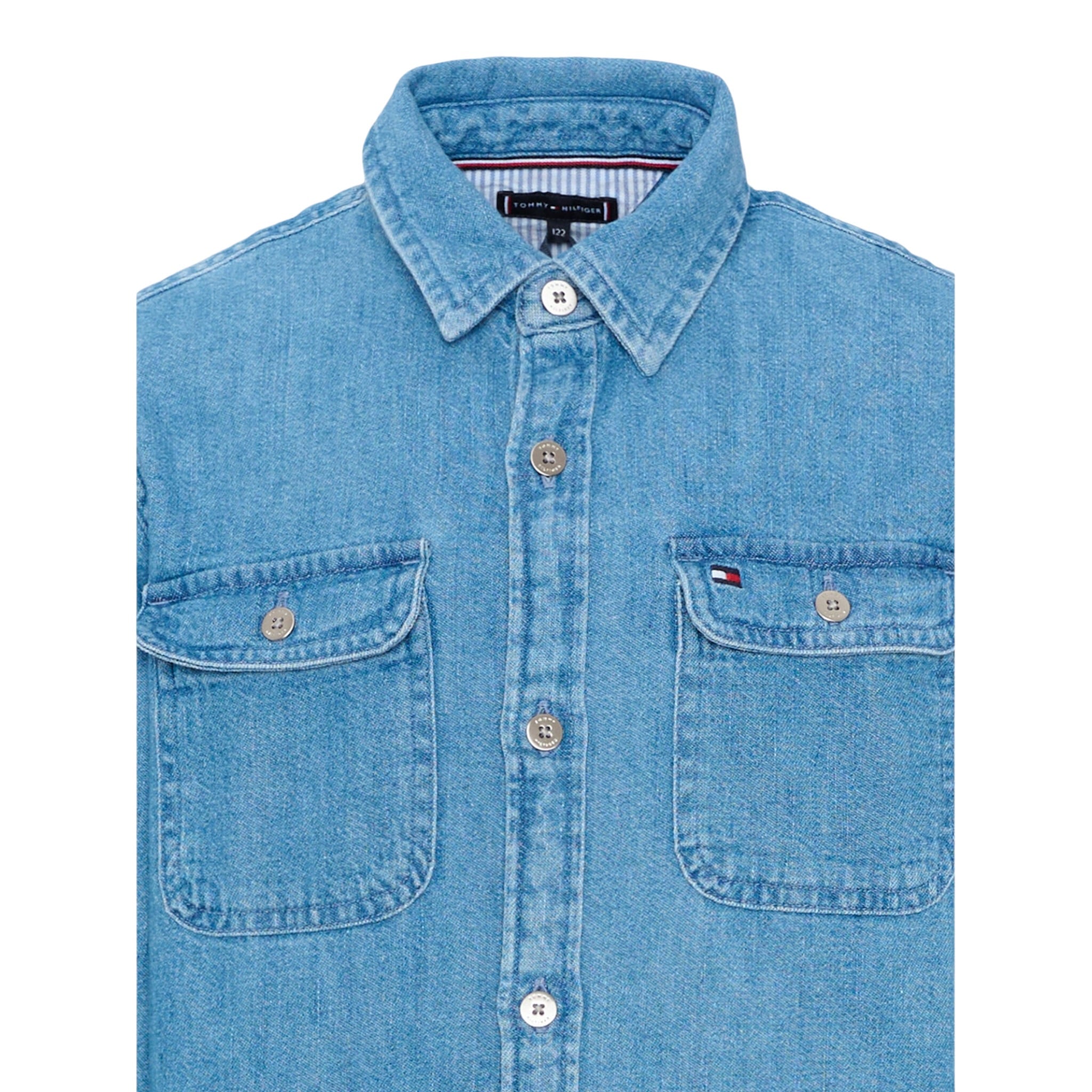 Tommy Hilfiger Camicia In Denim tinta unita Manica Lunga Azzurro per Bambino KB0KB010001 AZZURRO TOMMY HILFIGER 