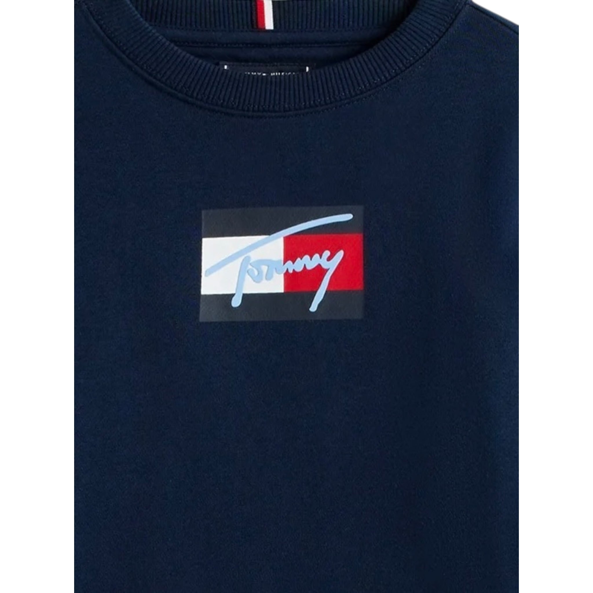 Tommy Hilfiger Felpa tinta unita Girocollo con Stampa Blu per Bambino KB0KB09741 BLU TOMMY HILFIGER 