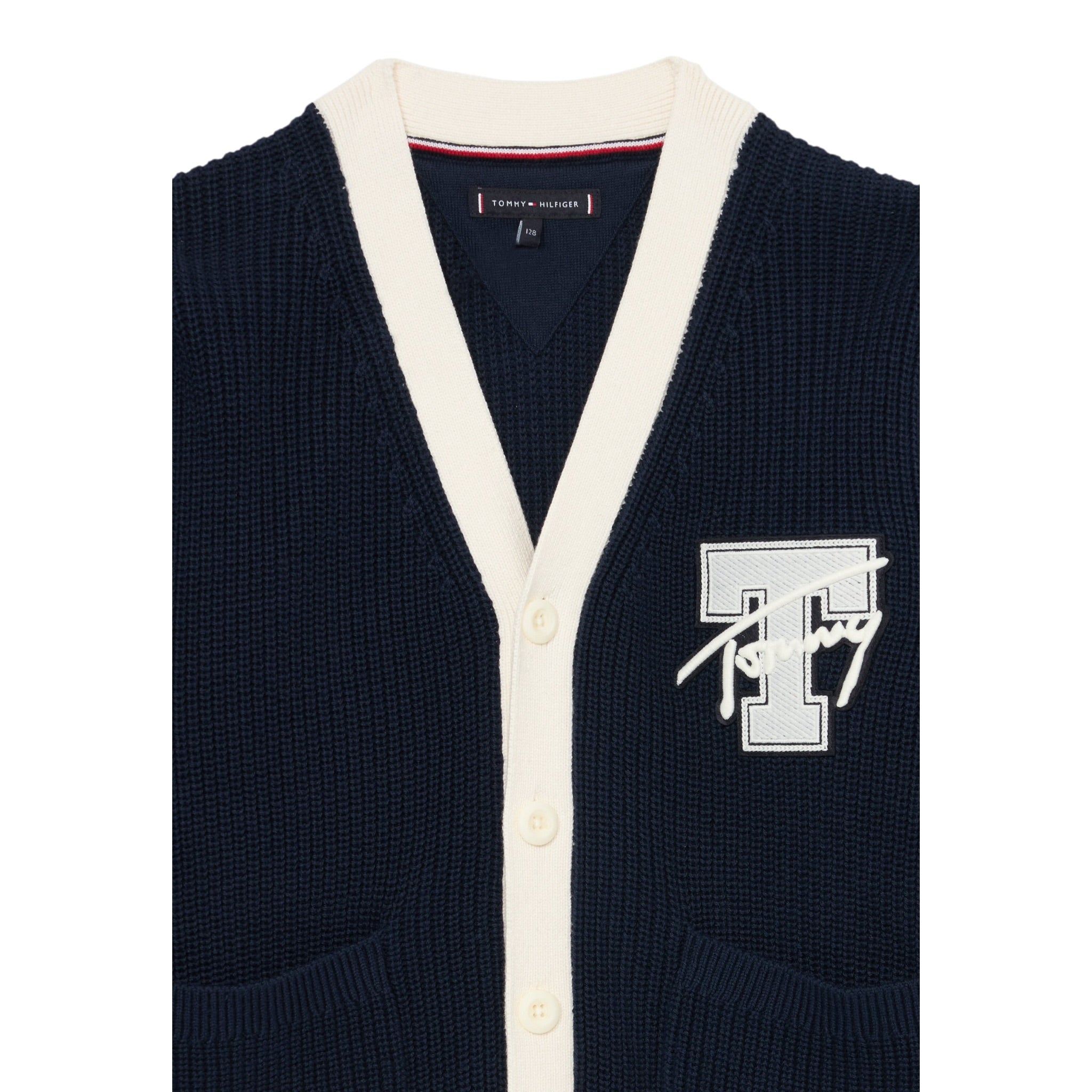 Tommy Hilfiger Cardigan tinta unita con Profili In Contrasto Blu per Bambino KB0KB09757 BLU TOMMY HILFIGER 