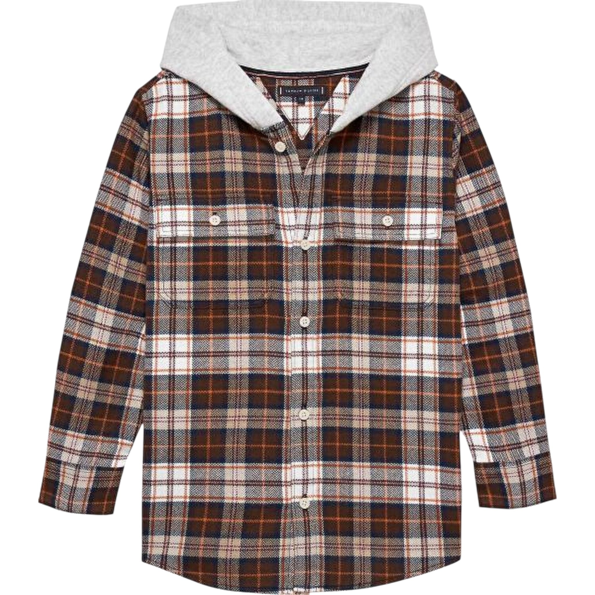 Tommy Hilfiger Camicia Bicolore con Fantasia A Quadri E Cappuccio Marrone per Bambino KB0KB10012 MARRONE TOMMY HILFIGER 