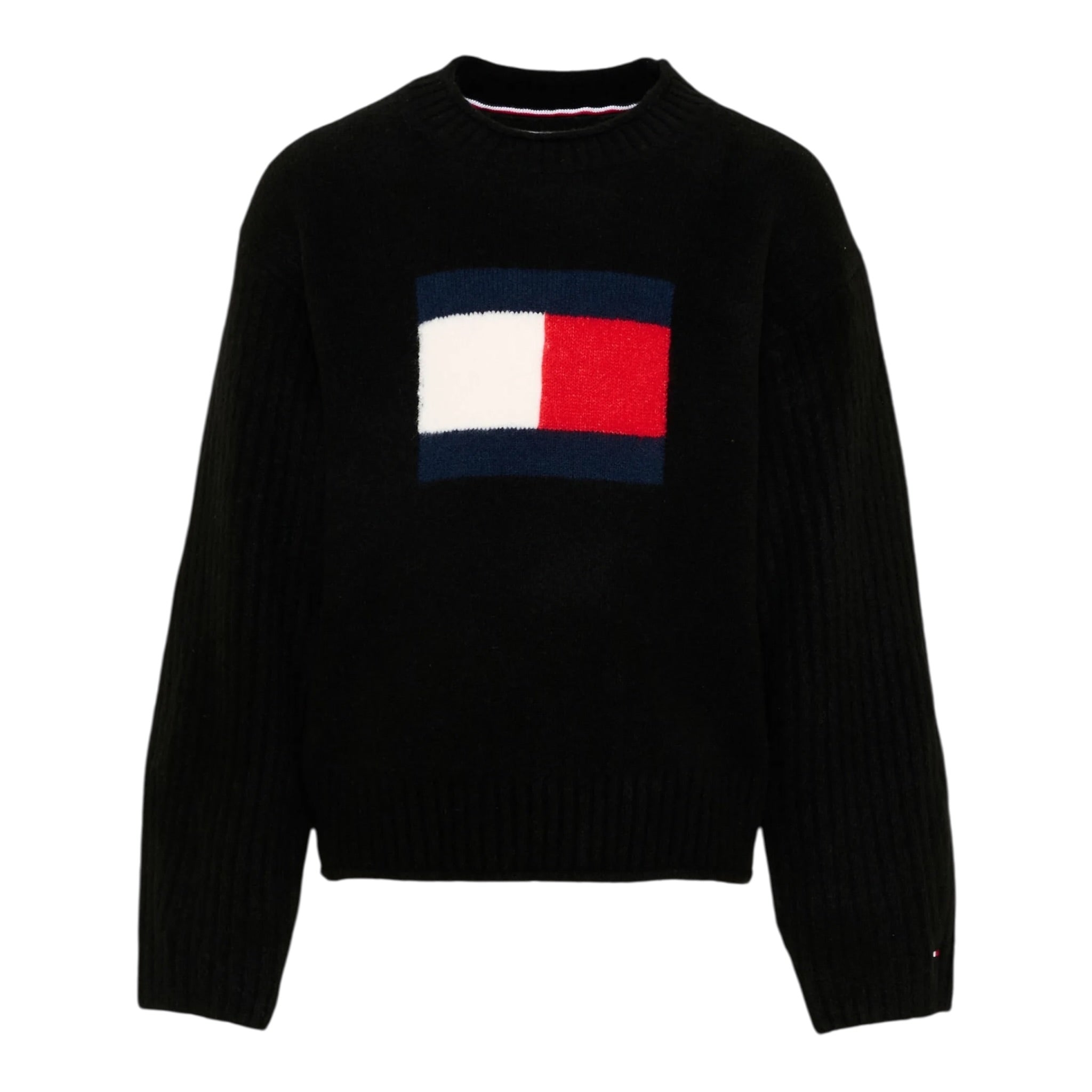Tommy Hilfiger Maglia Girocollo tinta unita con Logo Nero per Bambino KG0KG09335 NERO TOMMY HILFIGER 