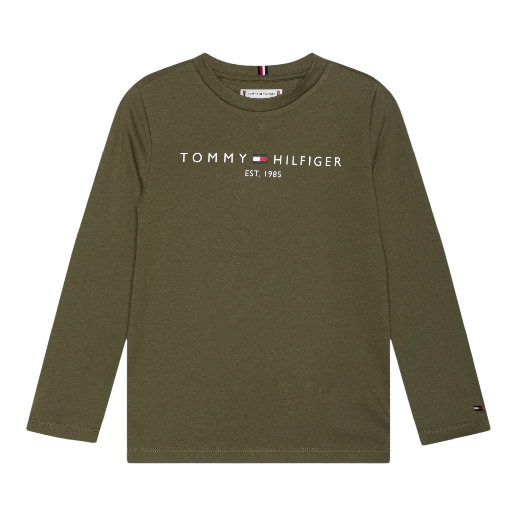 Tommy Hilfiger Shirt Girocollo tinta unita con Logo Verde per Bambino KS0KS00202 VERDE TOMMY HILFIGER 