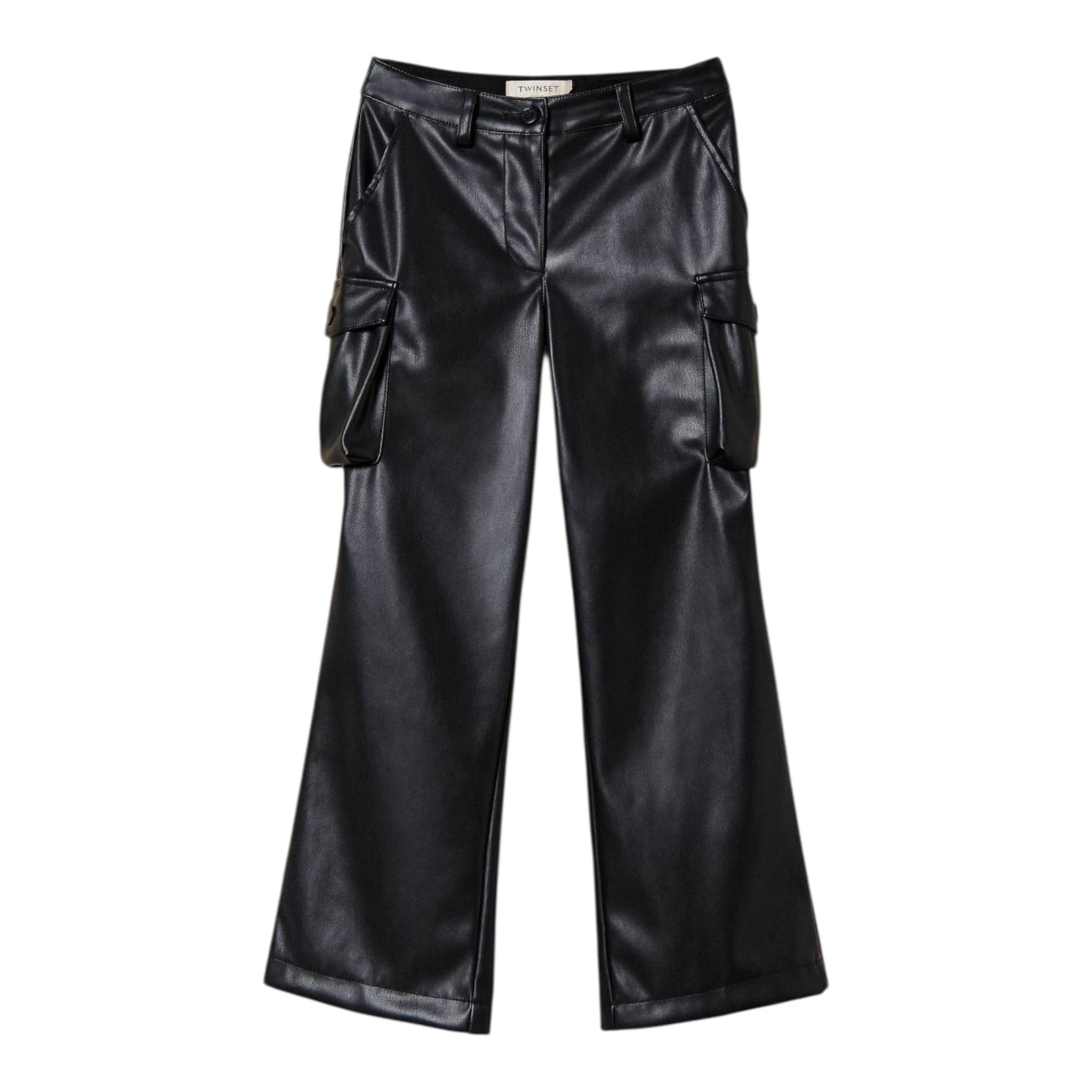Twinset Pantalone tinta unita In Ecopelle Nero per Bambina 242GJ2154 NERO TWINSET 