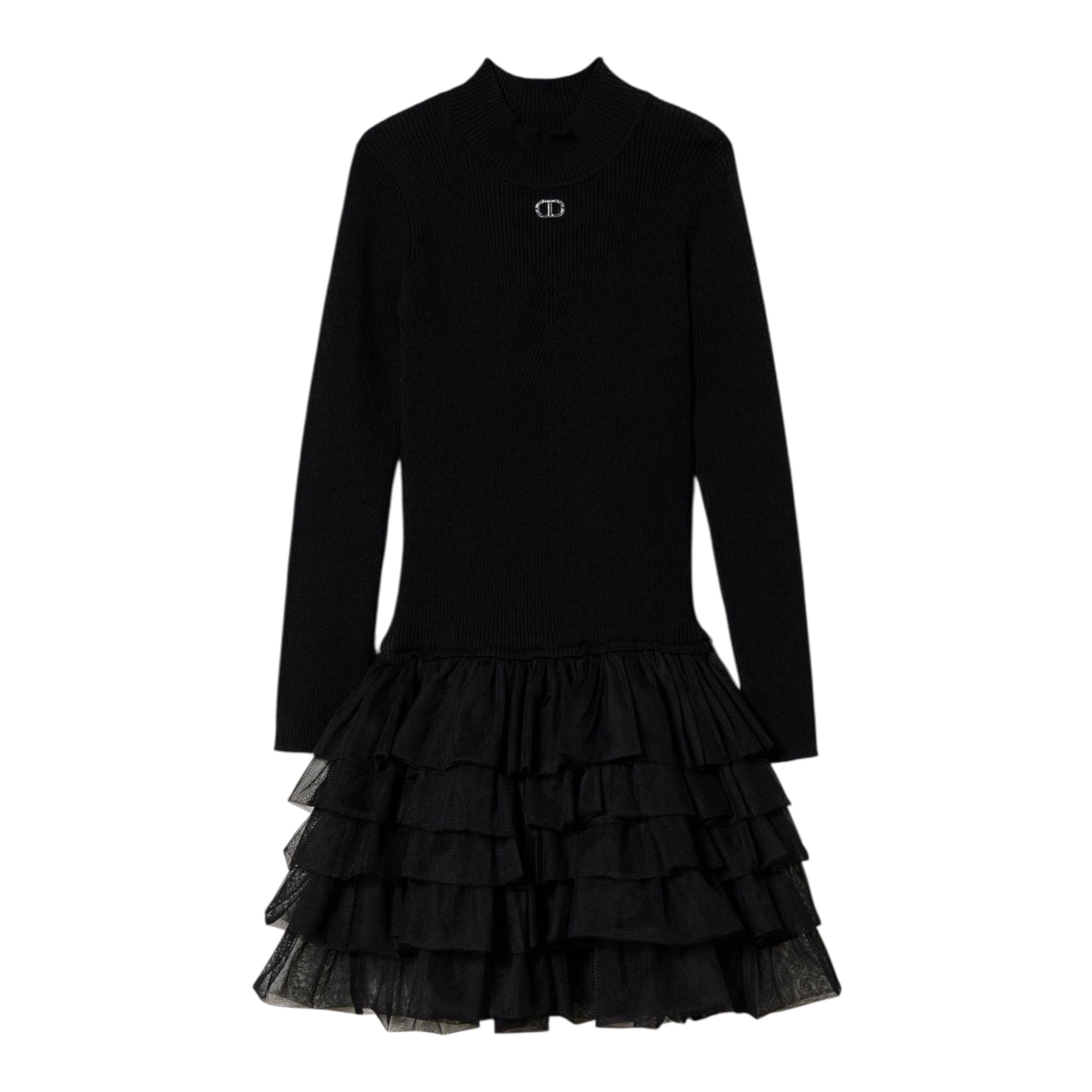 Twinset Abito Manica Lunga tinta unita con Tulle Nero per Bambina 242GJ3121 NERO TWINSET 