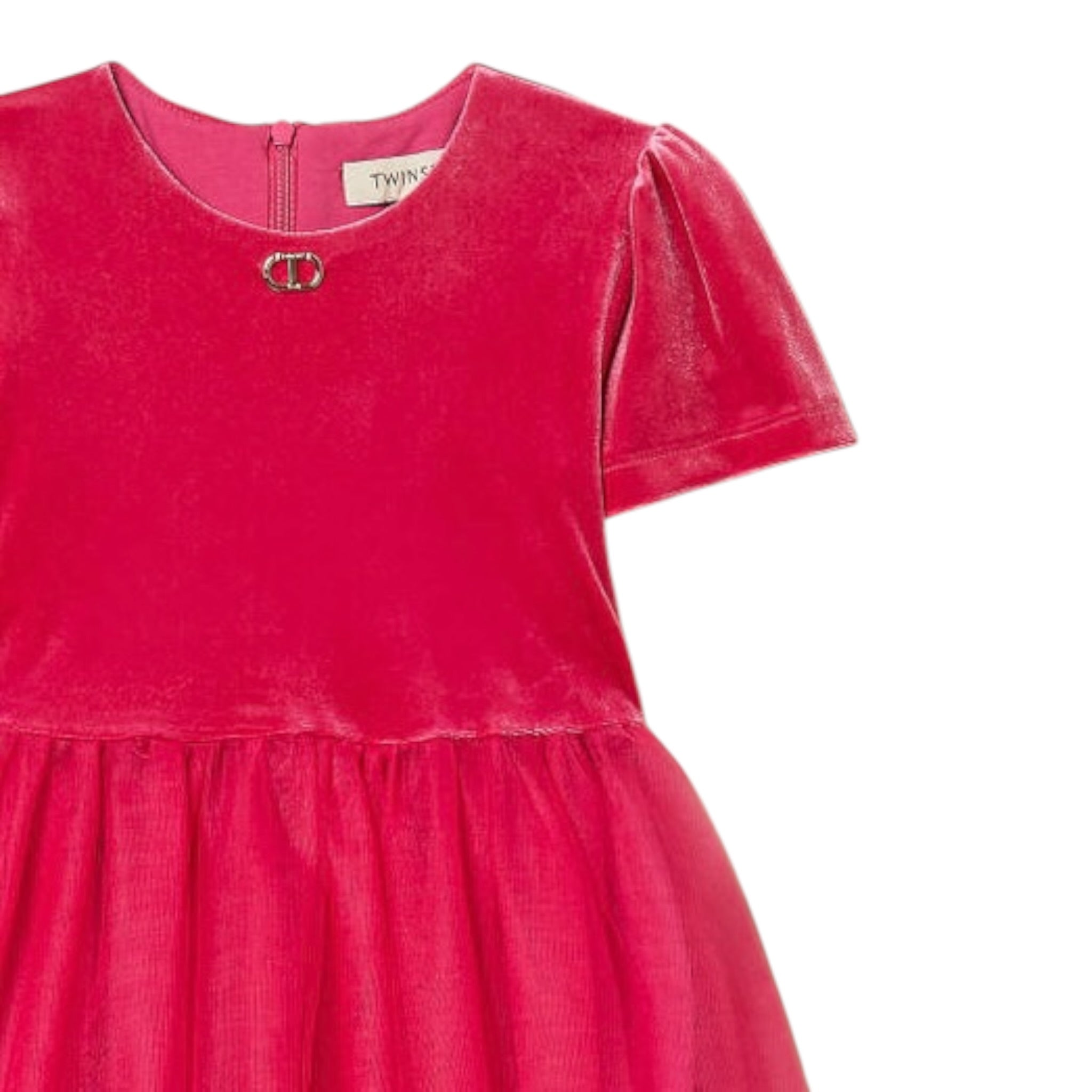 Twinset Abito In Velluto Mezza Manica con Tulle Fuxia per Neonata 252GB2200N FUXIA TWINSET 