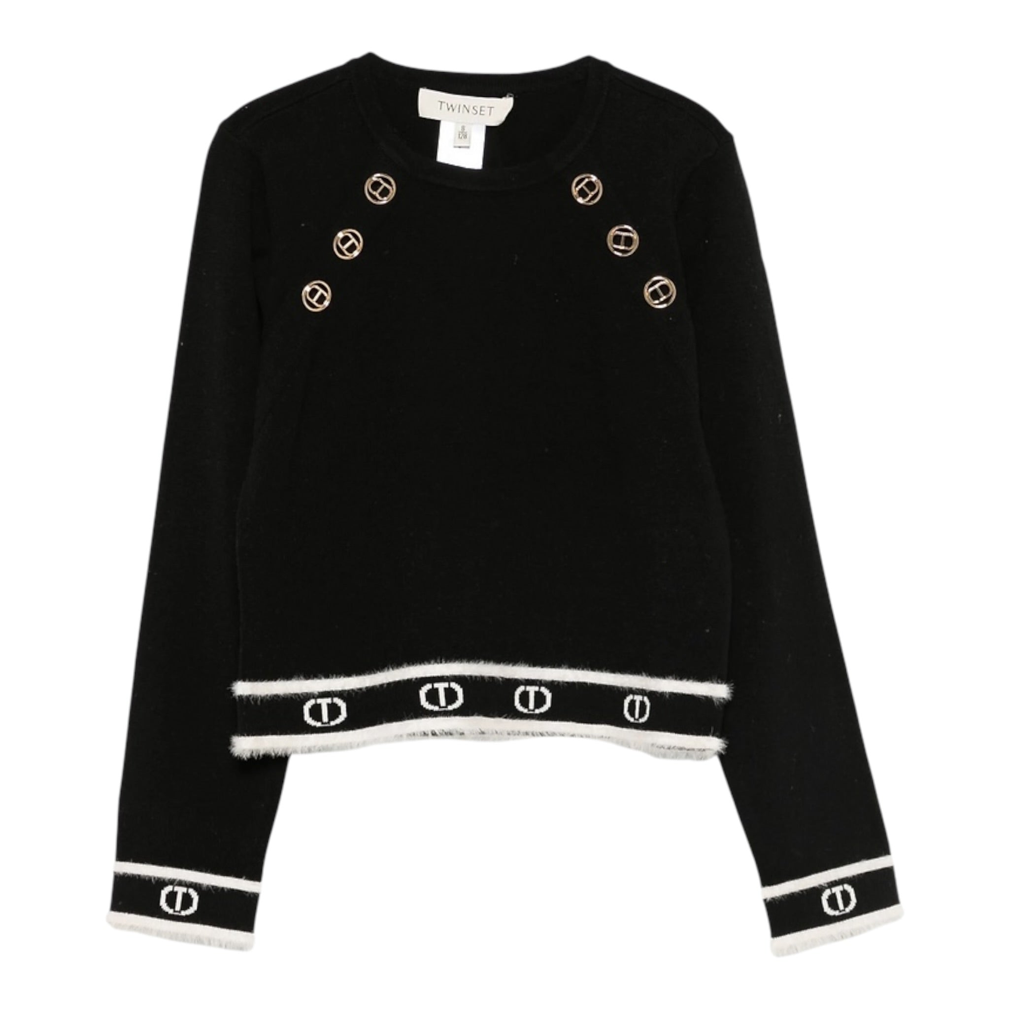 Twinset Maglia Girocollo tinta unita con Loghi Nero per Bambina 252GJ3073XX NERO TWINSET 