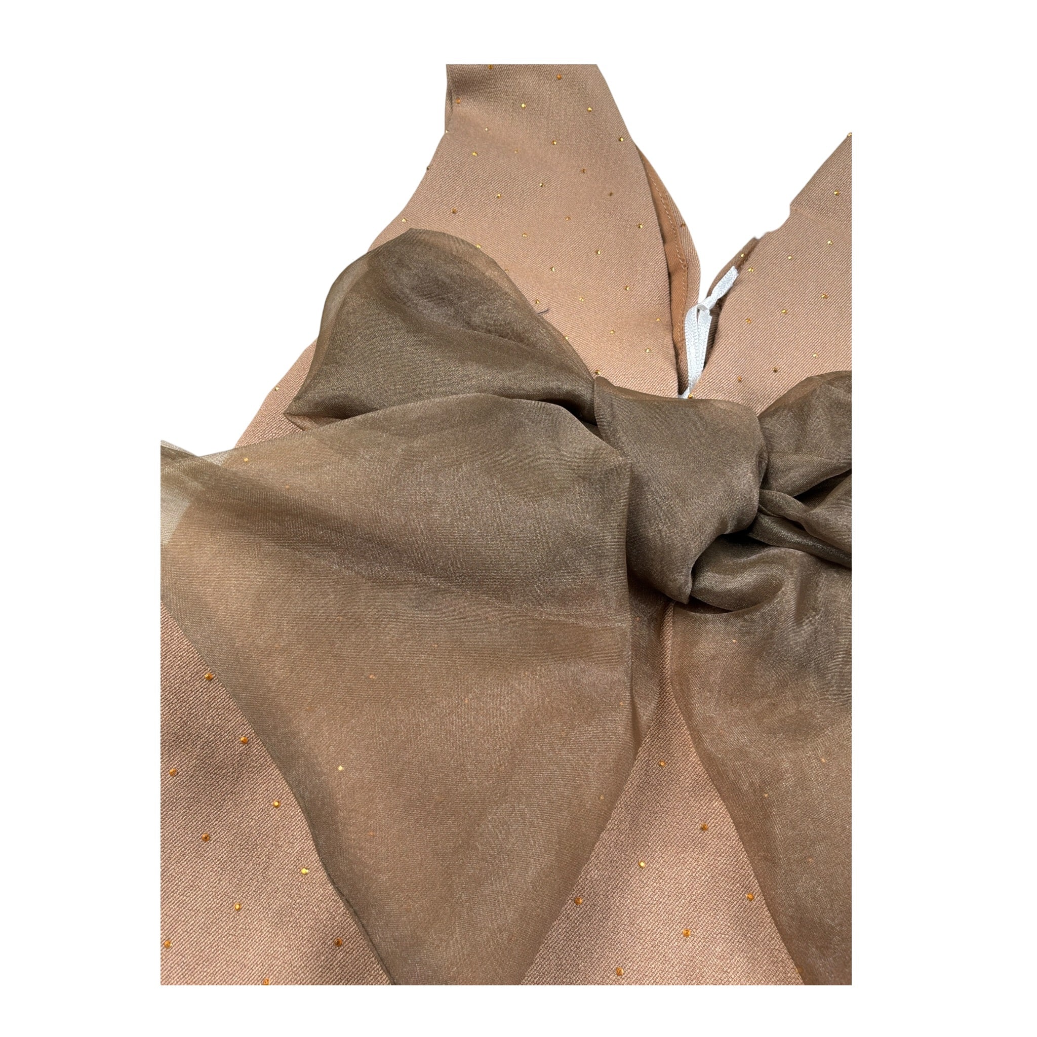 Miss Grant Abito Giromanica tinta unita con Fiocco Cammello per Neonata MG1426 CAMMELLO MISS GRANT 