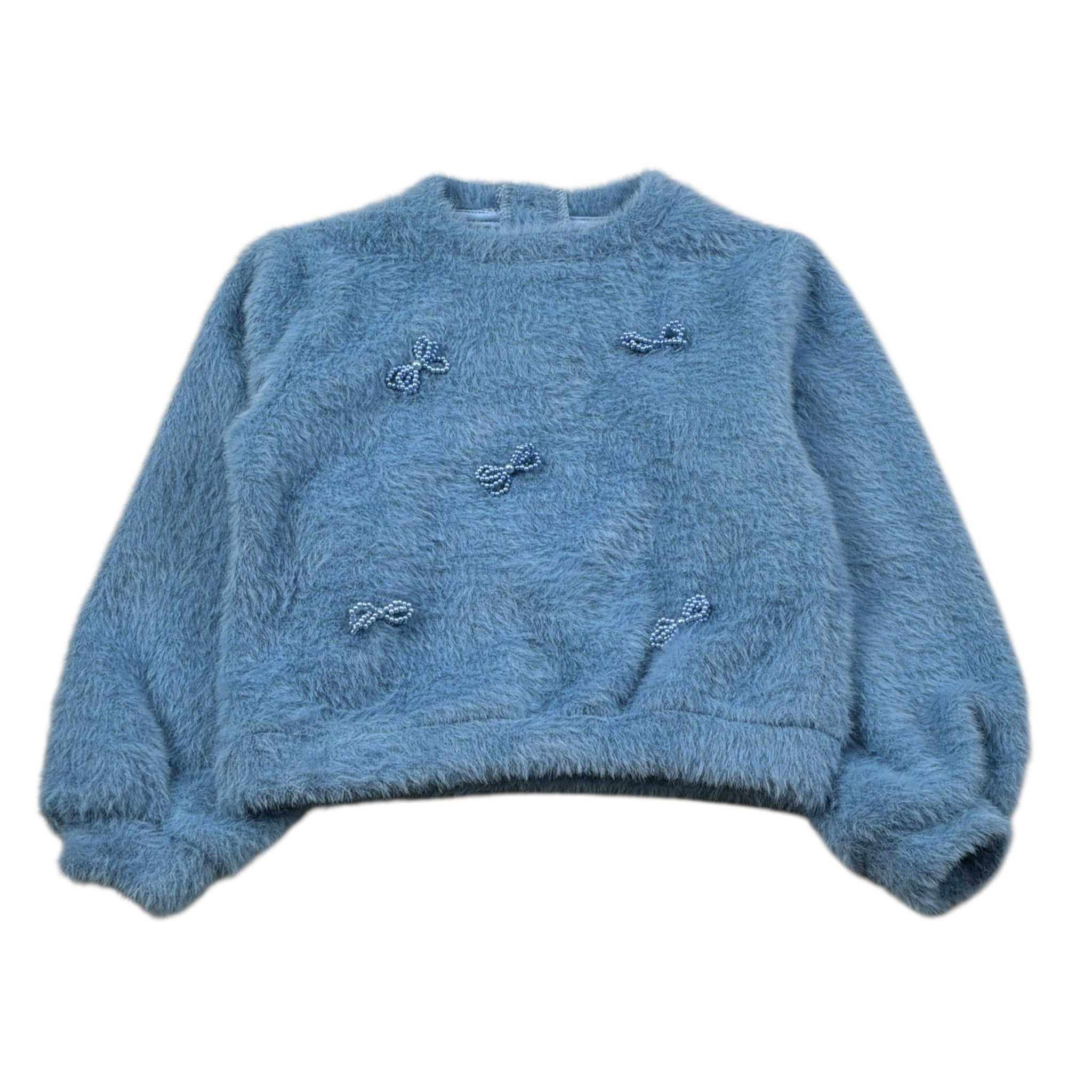 U+È Maglia Girocollo tinta unita con Perle Azzurro per Bambina UE1941 AZZURRO U+è 