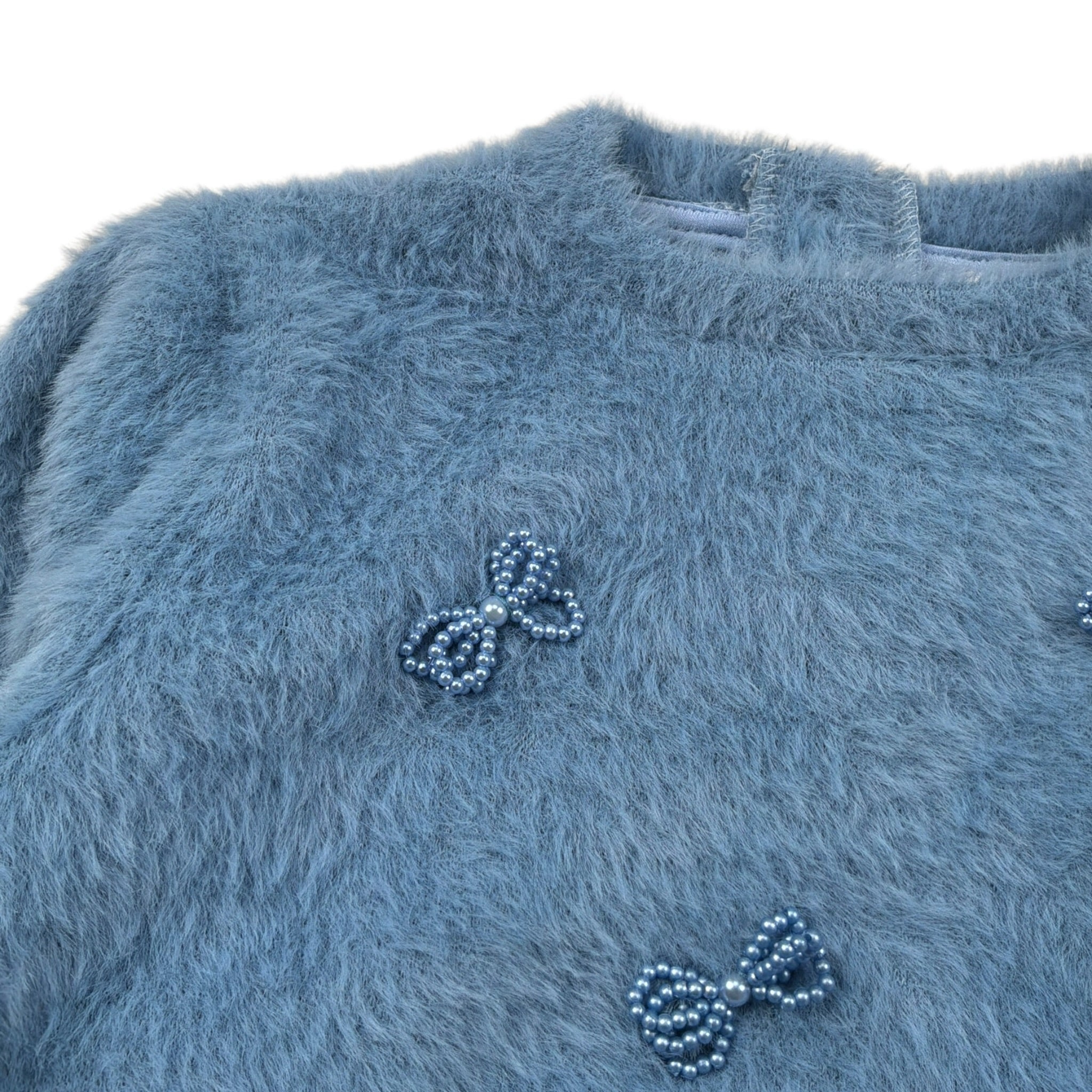 U+È Maglia Girocollo tinta unita con Perle Azzurro per Bambina UE1941 AZZURRO U+è 