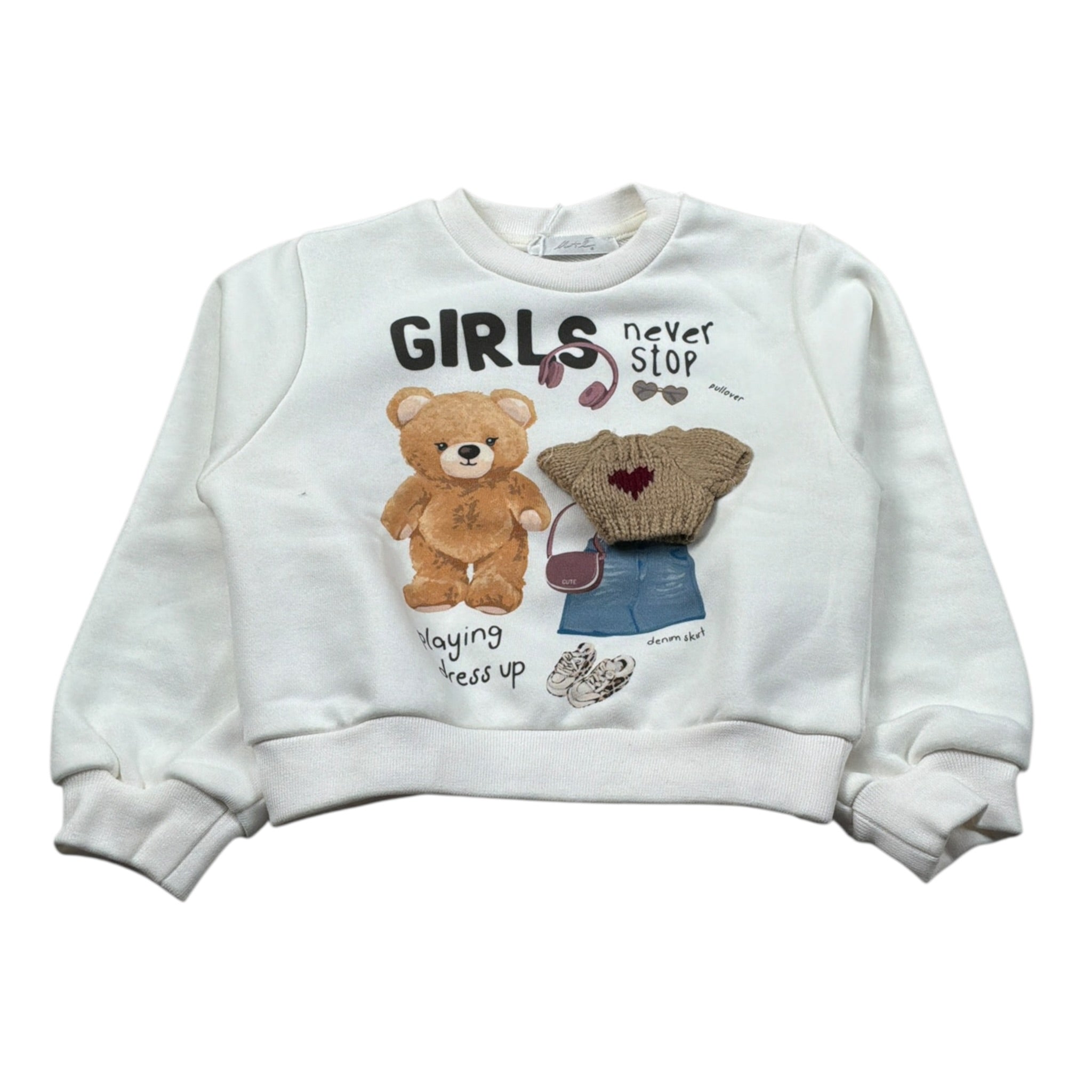 U+È Felpa Chiusa Girocollo tinta unita con Stamoa Panna per Neonata UE2007 PANNA U+è 