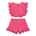 Abel & Lula Completo 2 Pezzi Traforato Top-Short per Bambina 5218 SALMONE ABEL & LULA 