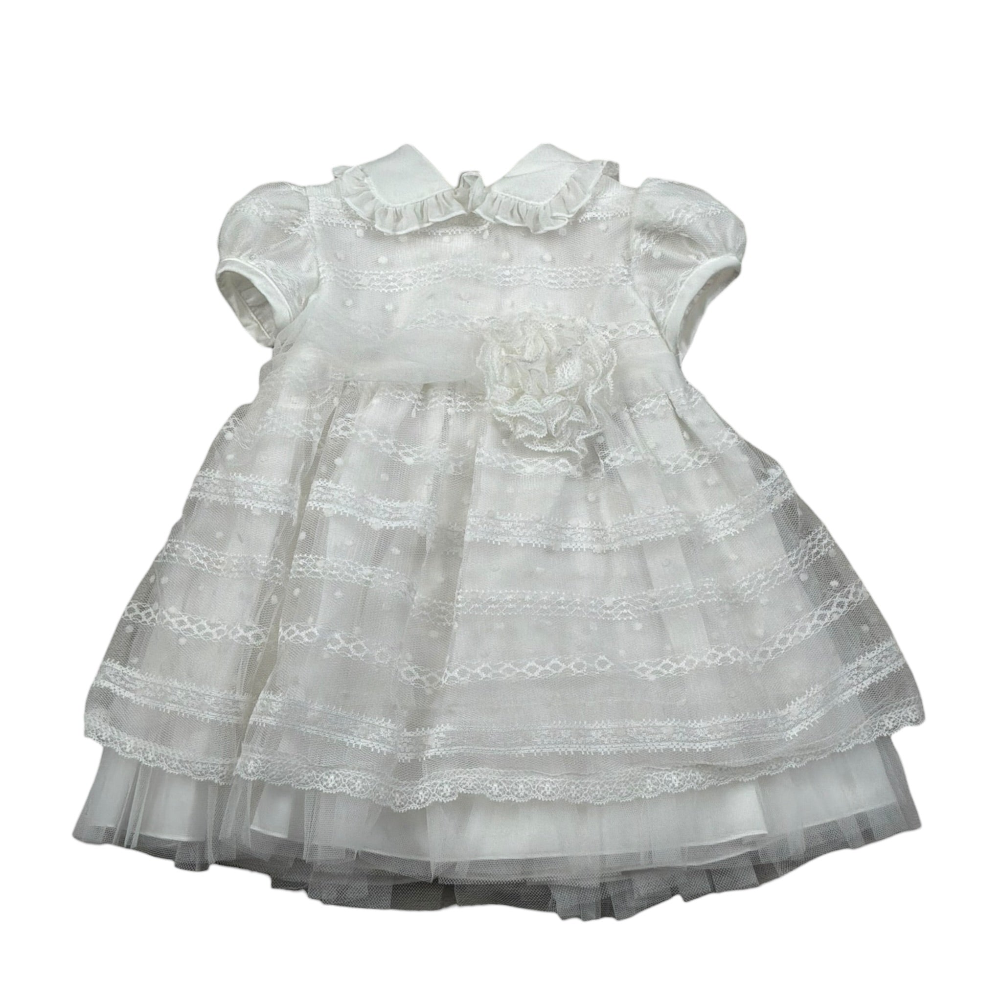 Aletta Abito Mezza Manica tinta unita Cn Tulle Bianco per Neonata HP220335C BIANCO ALETTA 