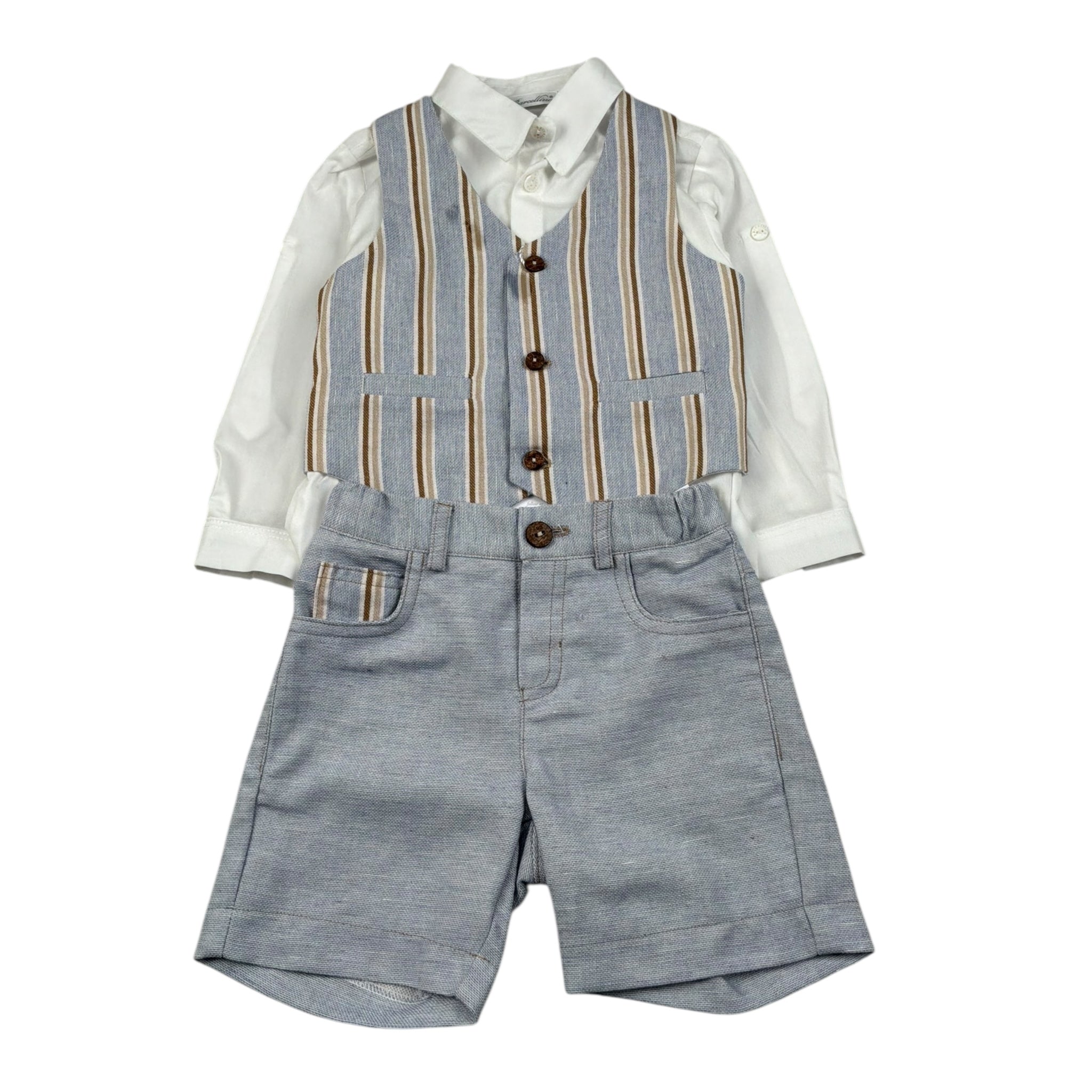 Barcellino Complet 4 Pezzi Camcia-Bermuda-Gilet-Papillon per Neonato 120111 AZZURRO BARCELLINO 