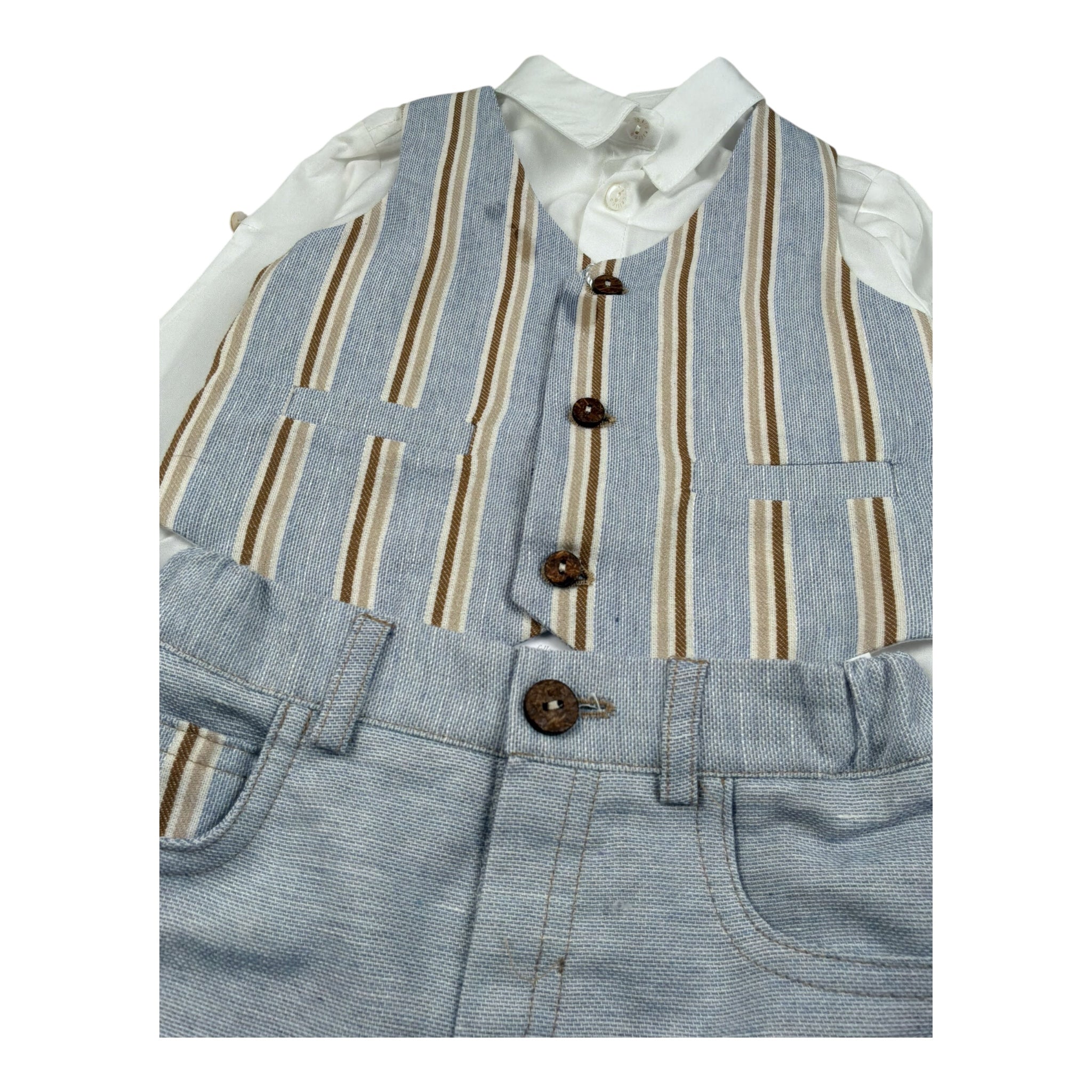 Barcellino Complet 4 Pezzi Camcia-Bermuda-Gilet-Papillon per Neonato 120111 AZZURRO BARCELLINO 