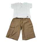 Barcellino Completo 2 Pezzi T-Shirt-Pantalone Bicolore per Bambina 120412 BIANCO/BEIGE BARCELLINO 