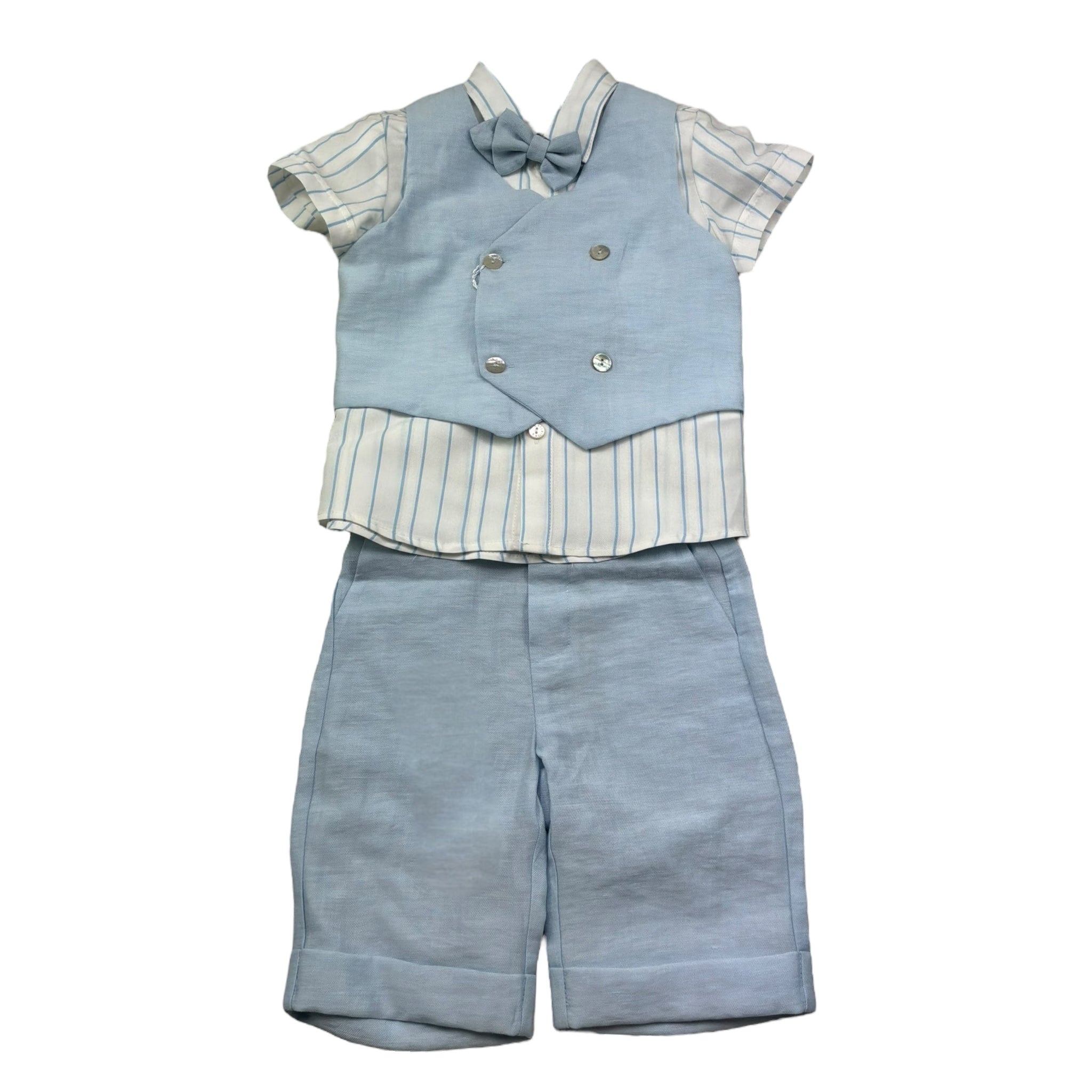 Barcellino Completo 4 Pezzi Camicia-Bermuda-Gilet-Papillon per Neonato 120814 AZZURRO BARCELLINO 