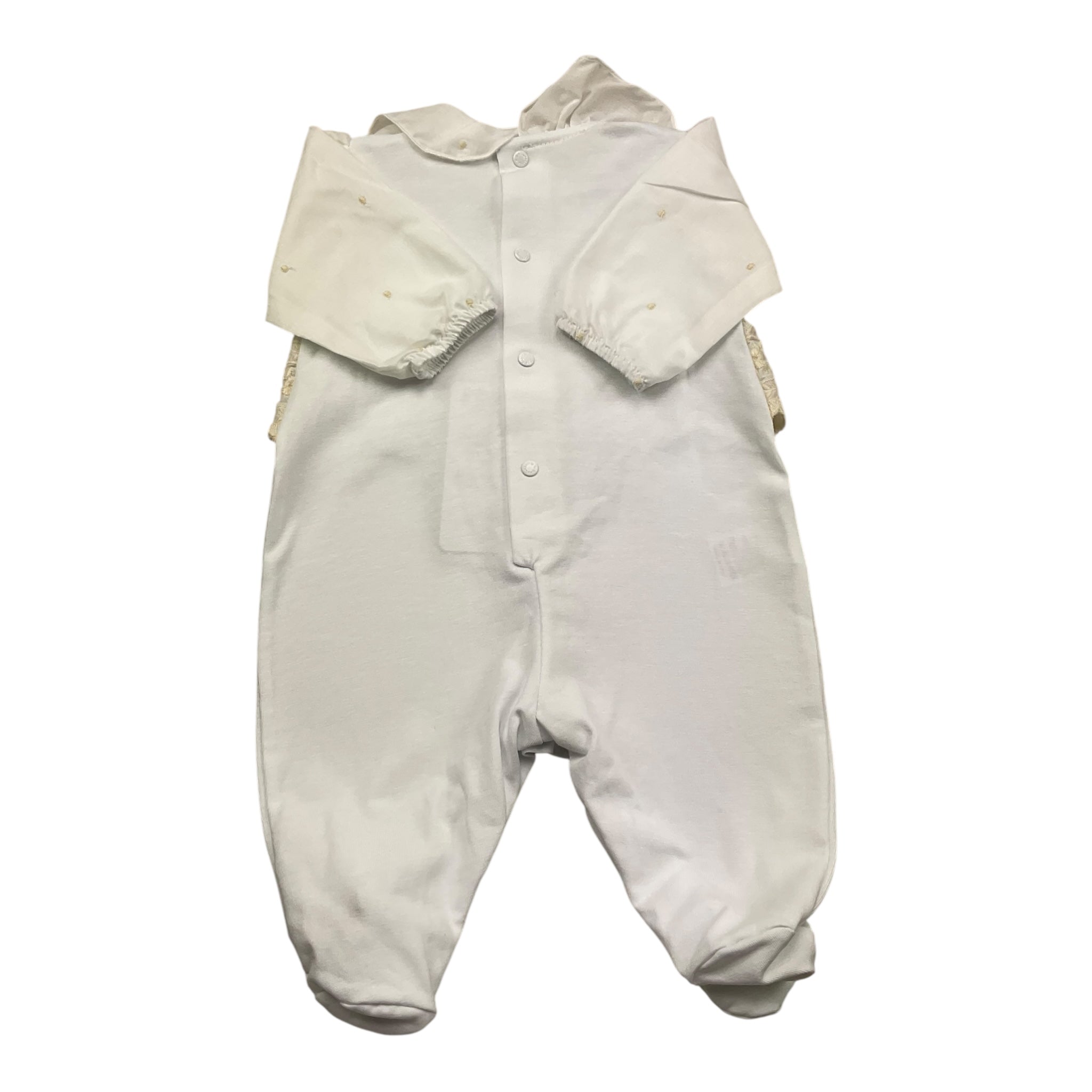 Barcellino Tutina Manica Lunga Tinta Unita con Ricami per Neonata 121201 BIANCO BARCELLINO 