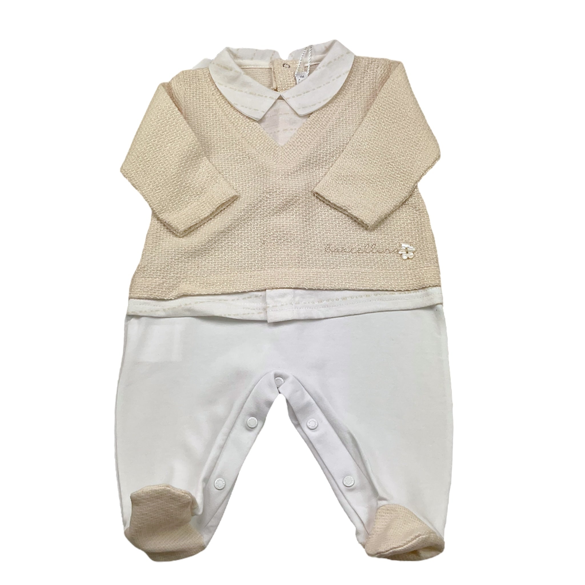Barcellino Tutina Bicolore con Colletto per Neonato 9340 BIANCO/BEIGE BARCELLINO 