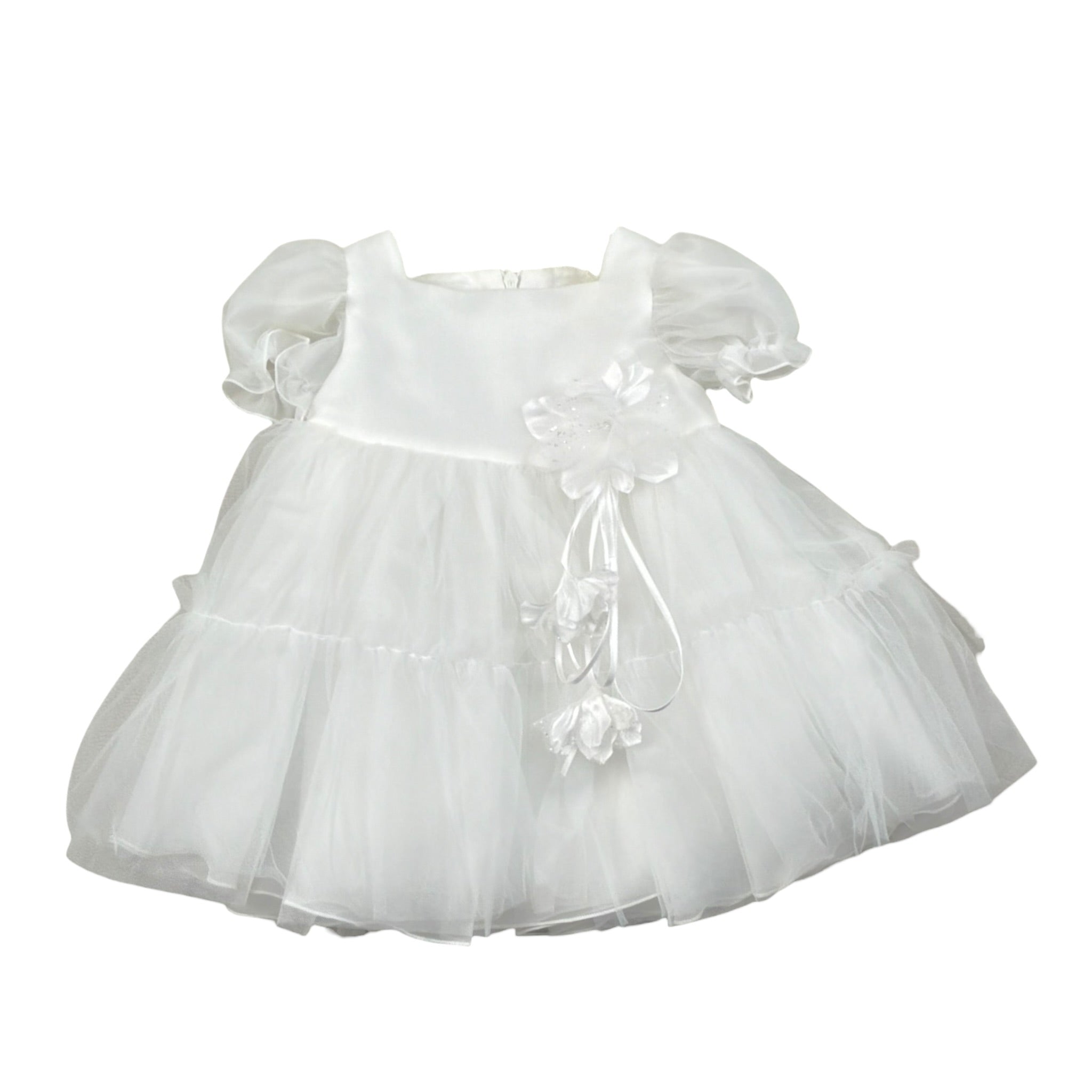 Bimbalo' Abito Cerimonia tinta unita con Tulle Bianco per Neonata 7637 BIANCO BIMBALO' 