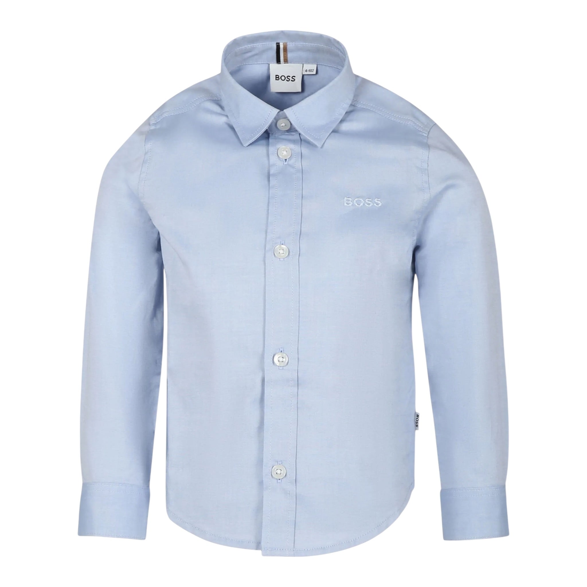 Boss Camicia Manica Lunga Tinta Unita con Logo per Bambino J52009 AZZURRO BOSS 