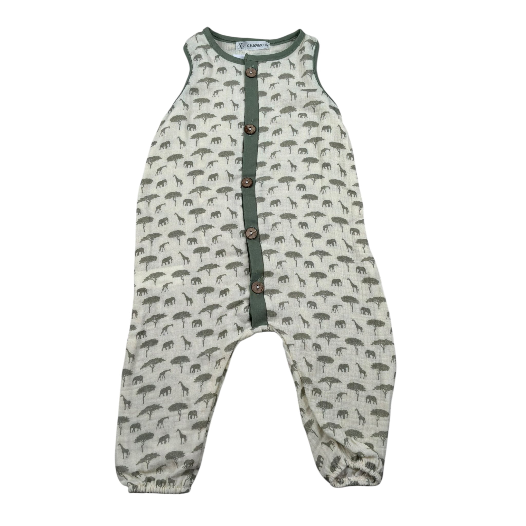 Calamaro Tutina Giromanica Tinta Unita con Stampe per Neonato 32366 PANNA CALAMARO 