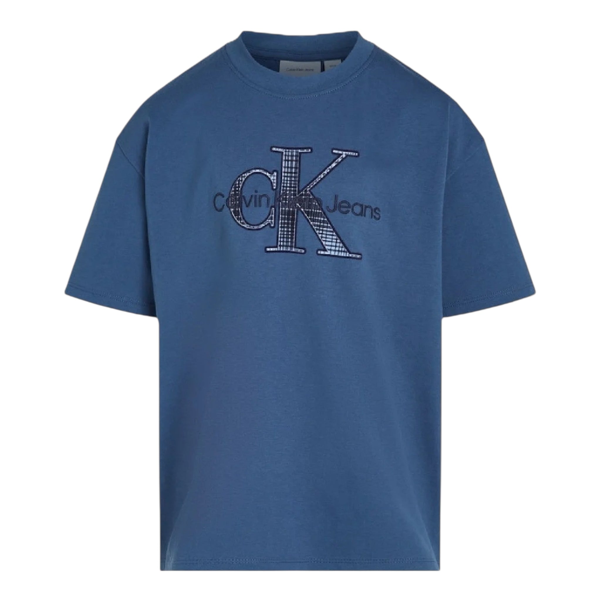 Calvin Klein T-Shirt Girocollo Tinta Unita con Stampa per Bambino IB2359J00 BLU CALVIN KLEIN 