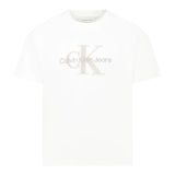 Calvin Klein T-Shirt Girocollo Tinta Unita con Stampa per Bambino IBO2359J01 BIANCO CALVIN KLEIN 