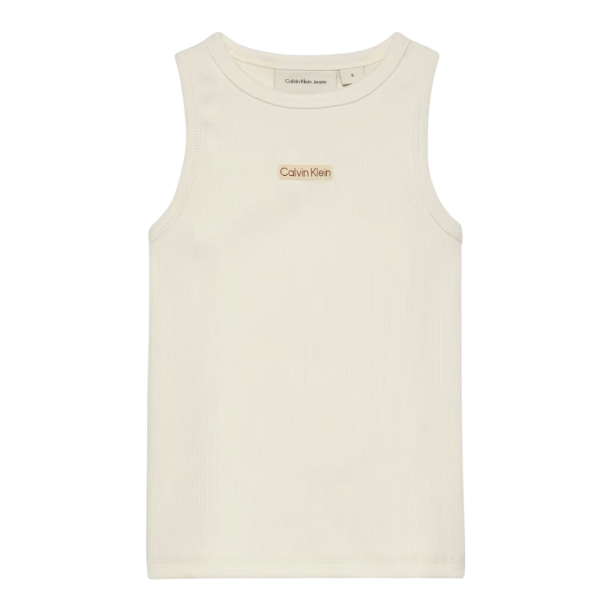 Calvin Klein Canotta Tinta Unita Giromanica con Stampa per Bambina IG0IG02871X PANNA CALVIN KLEIN 