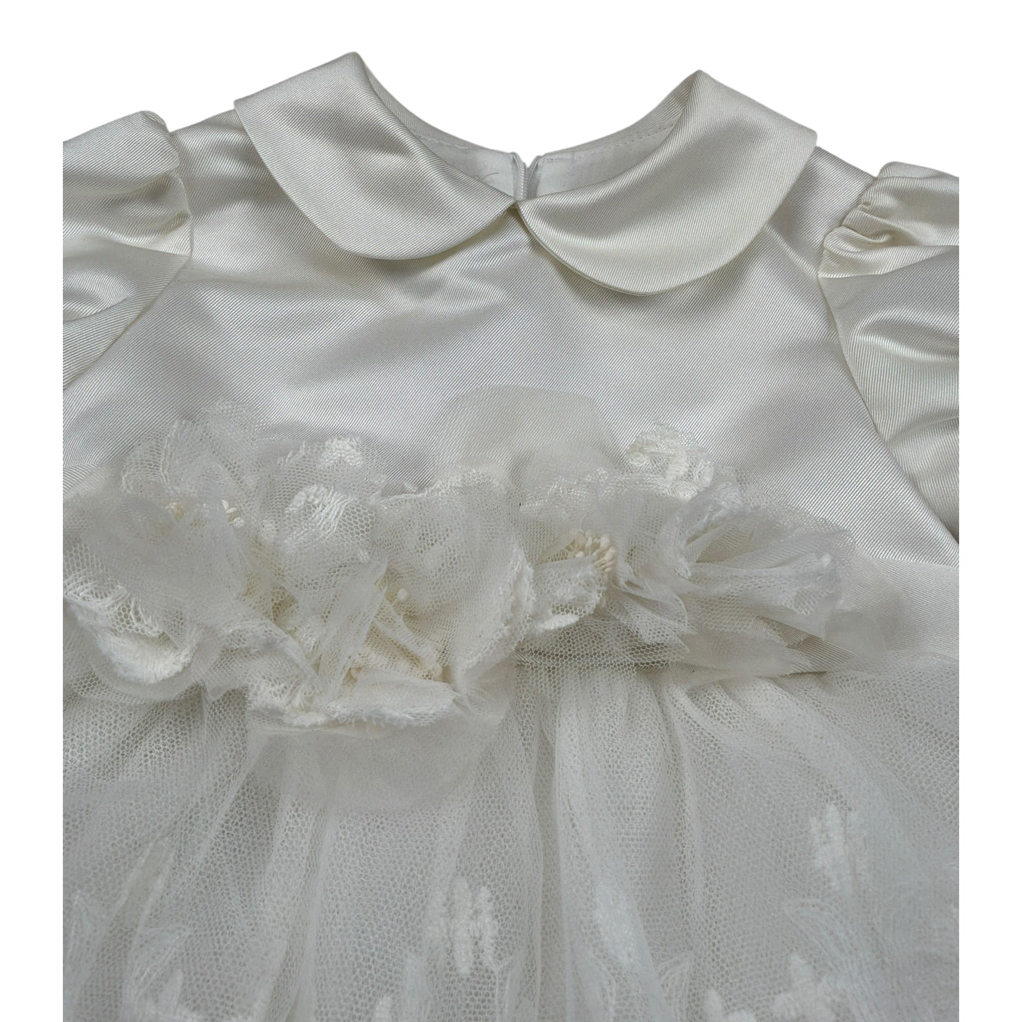 Colori Chiari Abito Mezza Manica tinta unita con Tulle Bianco per Neonata FN1053523232 BIANCO COLORI CHIARI 