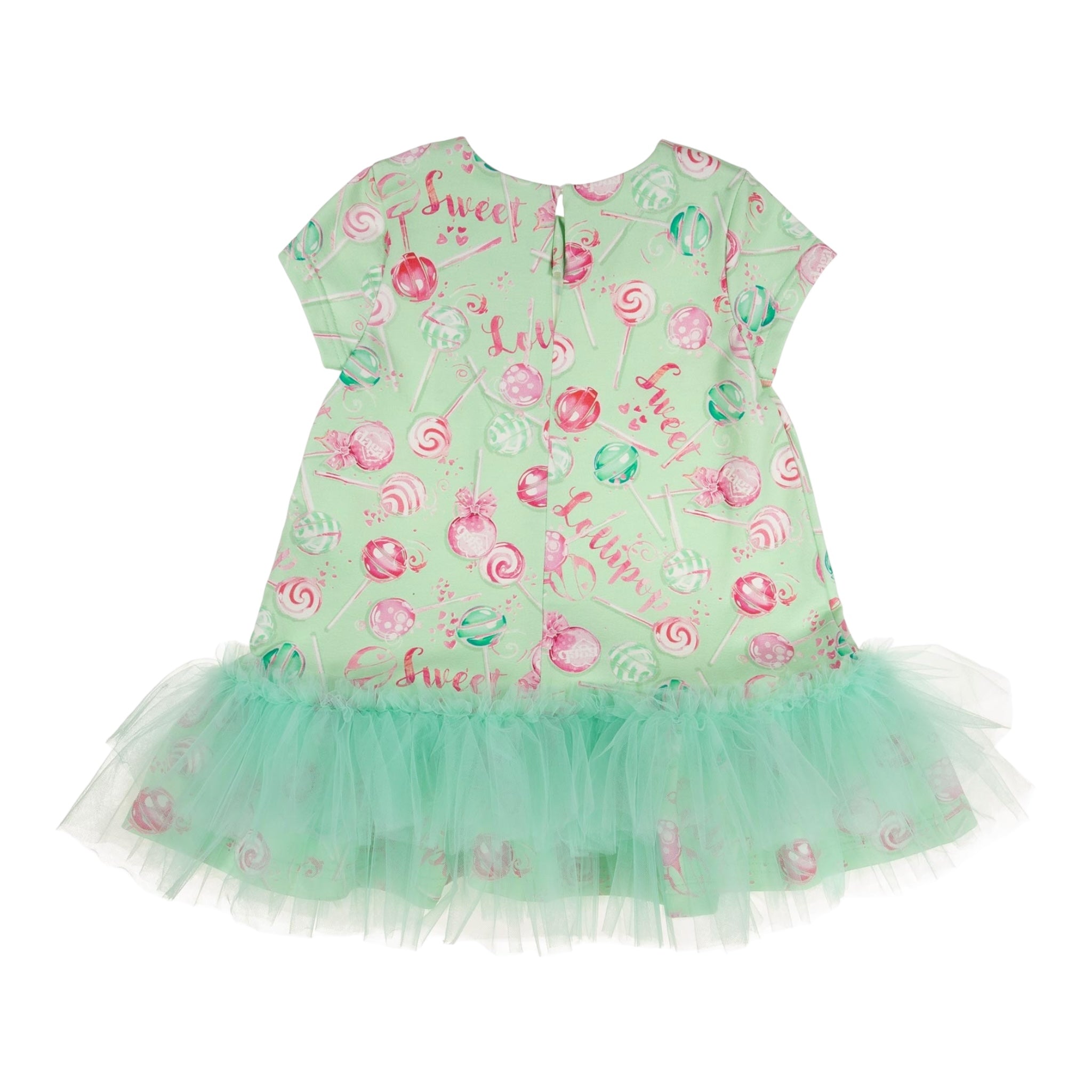 Daga Collection Abito Tinta Unita con Stampa E Tulle per Bambina M10125 VERDE DAGA COLLECTION 