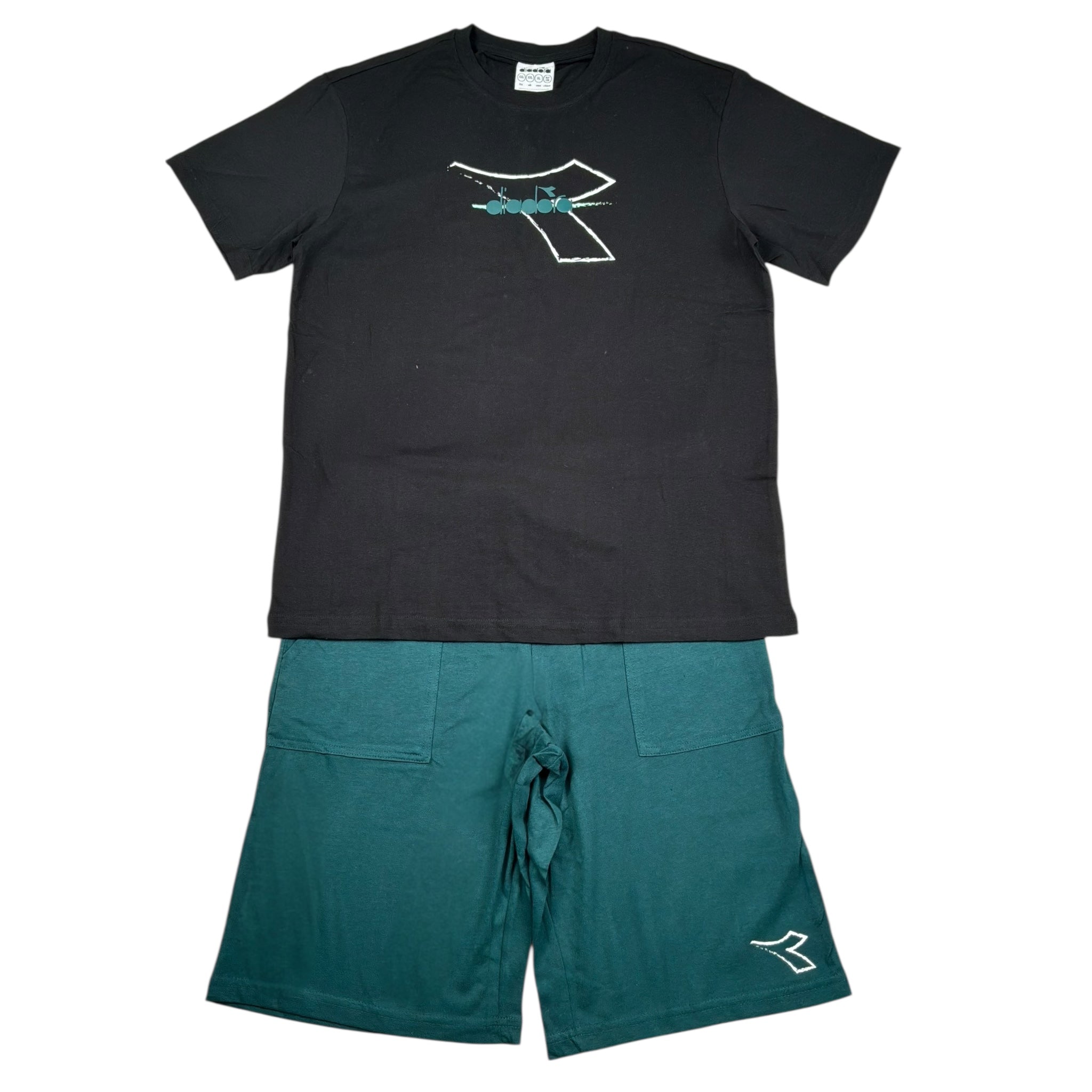 Diadora Completo 2 Pezzi T-Shirt-Bermuda Bicolore per Bambino 102181711 NERO/VERDE DIADORA 