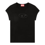 Diesel T-Shirt Girocollo Tinta Unita con Logo per Bambina J01830X NERO DIESEL 