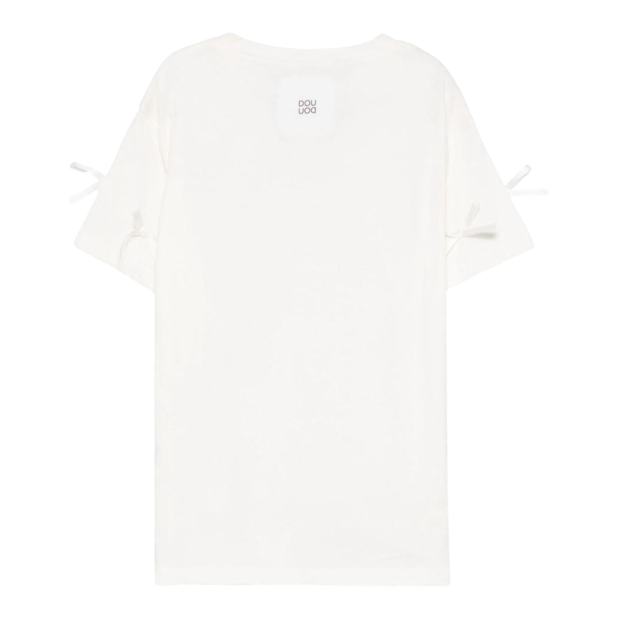 Dou Dou T-Shirt Girocollo Tinta Unita con Applicazioni Fiocchi per Bambina DW8A31 BIANCO DOU DOU 