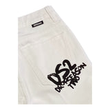 Dropseason2 Bermuda In Denim Tinta Unita con Stampa per Bambino SS25K002 BIANCO DROPSEASON2 