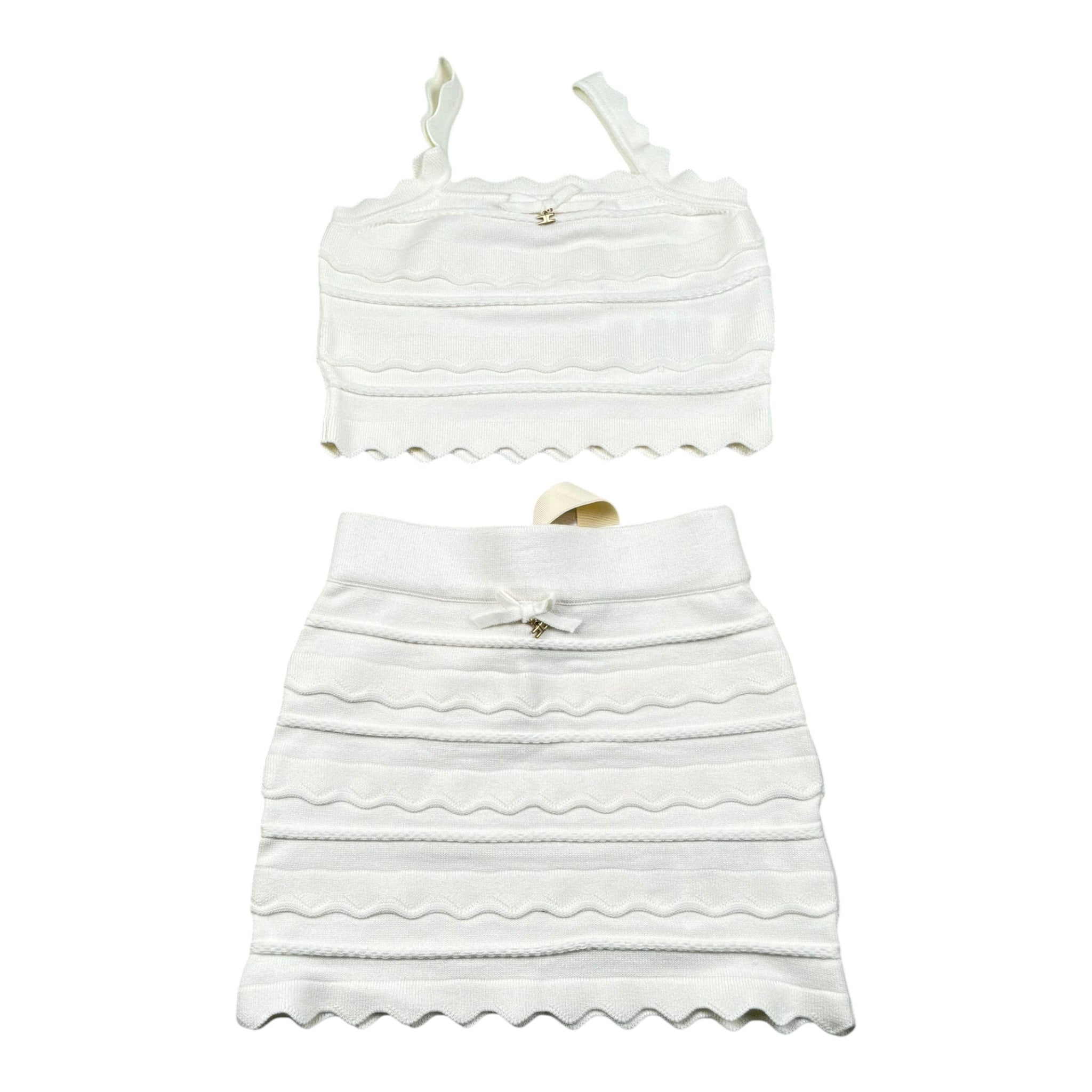 Elisabetta Franchi Completo 2 Pezzi Gonna Tinta Unita con Ricami-Top per Bambina EFCM015X BIANCO ELISABETTA FRANCHI 