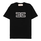 Elisabetta Franchi T-Shirt Girocollo Tinta Unita con Applicazioni Brillantini per Bambina EFTS239X NERO ELISABETTA FRANCHI 