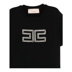 Elisabetta Franchi T-Shirt Girocollo Tinta Unita con Applicazioni Brillantini per Bambina EFTS239X NERO ELISABETTA FRANCHI 