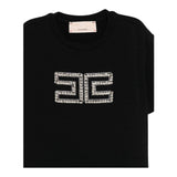 Elisabetta Franchi T-Shirt Girocollo Tinta Unita con Applicazioni Brillantini per Bambina EFTS239X NERO ELISABETTA FRANCHI 