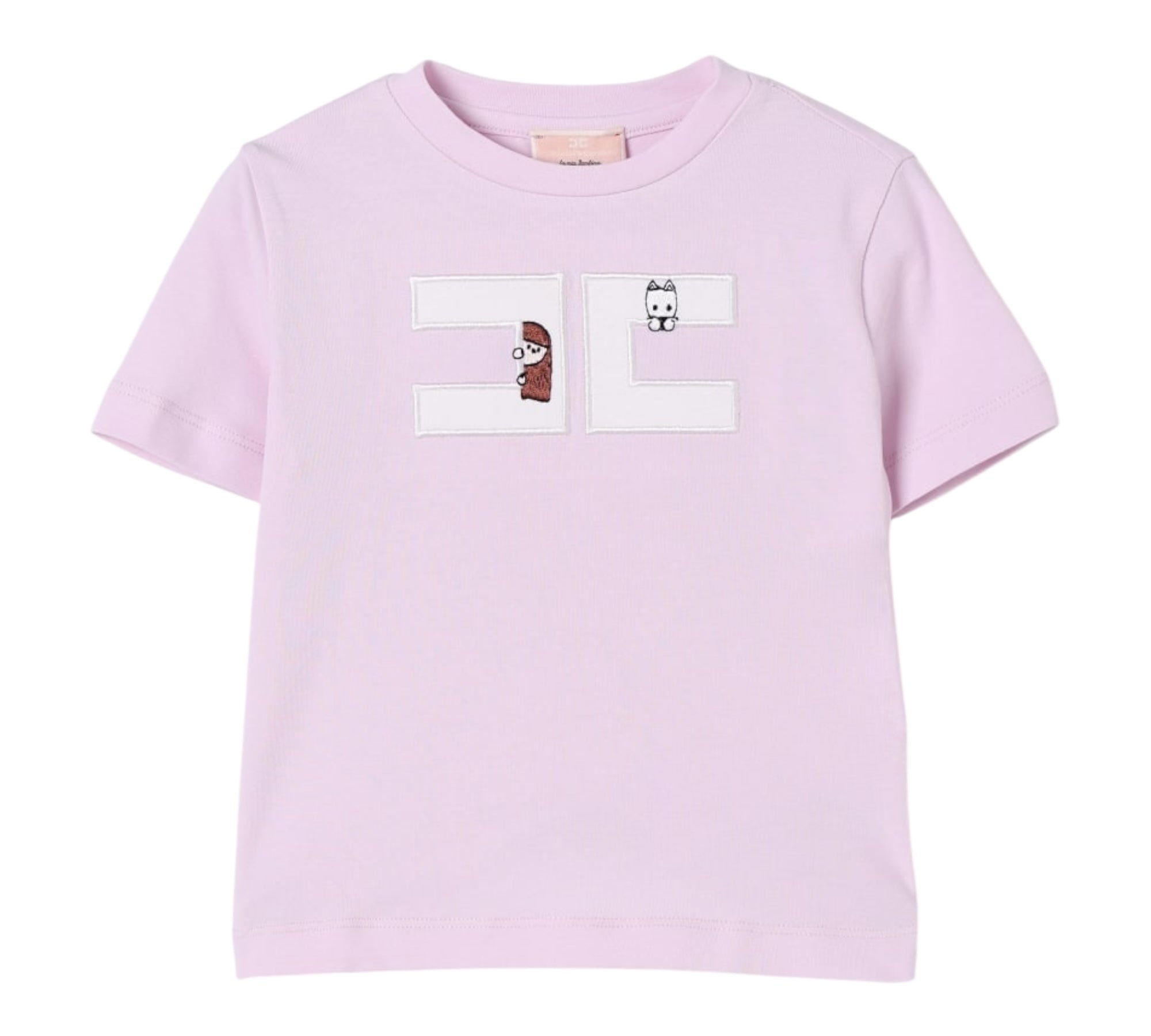 Elisabetta Franchi T-Shirt Girocollo Tinta Unita con Logo per Neonata EGTS090N LILLA ELISABETTA FRANCHI 
