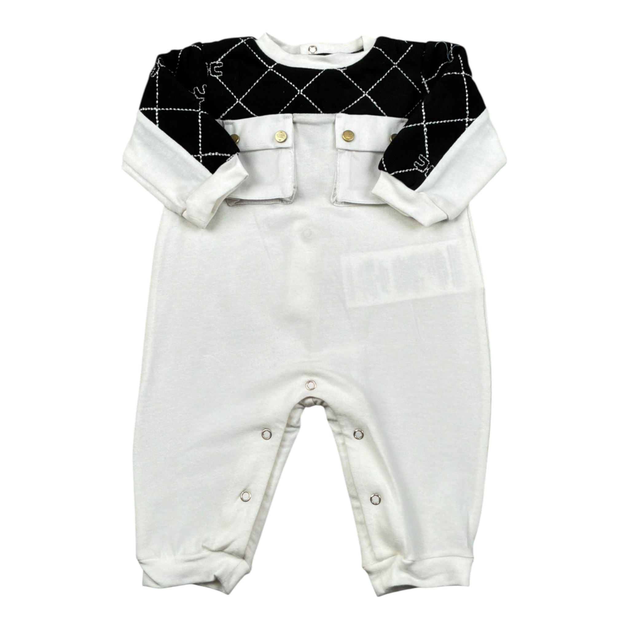 Elisabetta Franchi Tutina Bicolore con Taschini per Neonata ENTU097 BIANCO/NERO ELISABETTA FRANCHI 