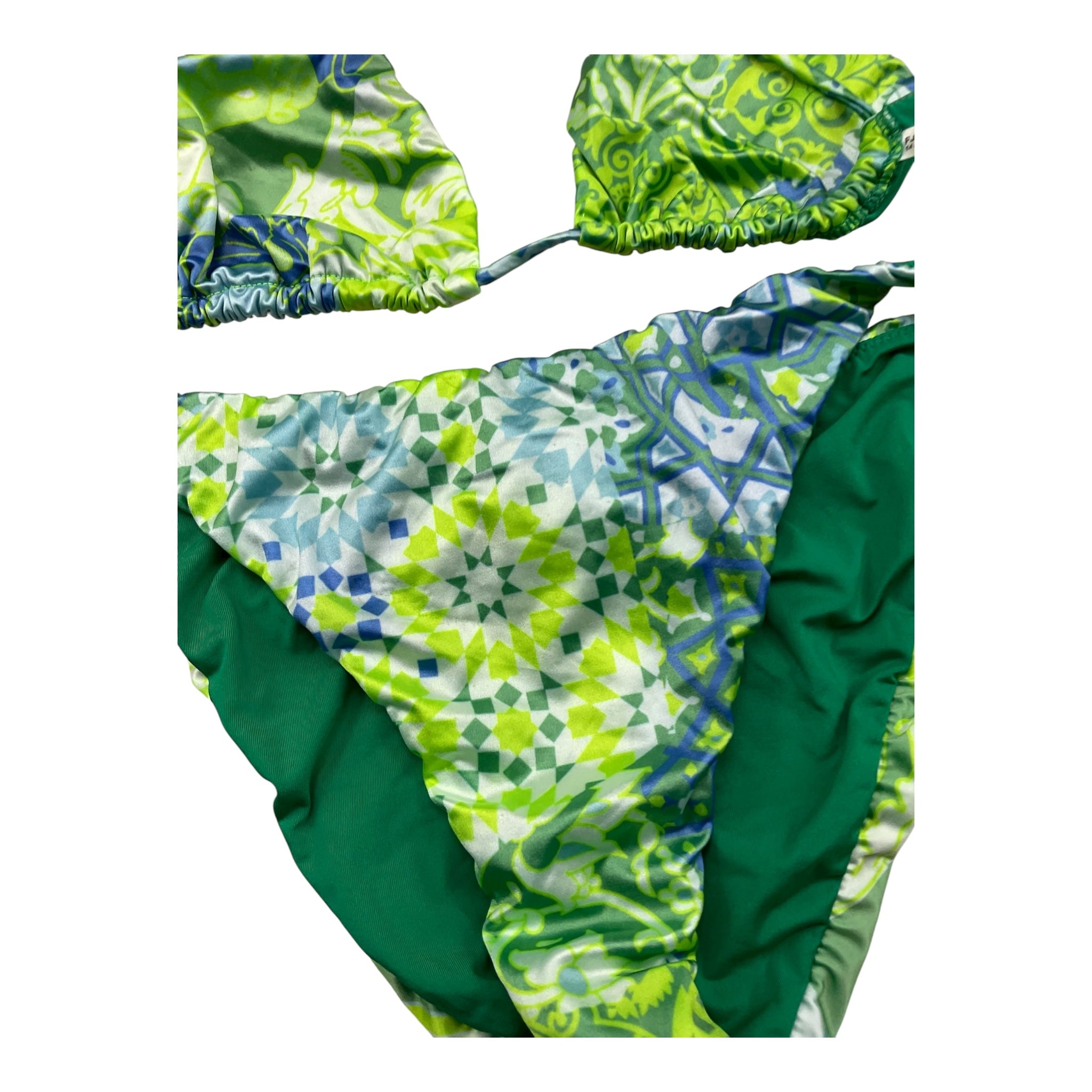 F**K Costume 2 Pezzi Triangolo-Slip Tinta Unita con Fantasia per Bambina FJ230120 VERDE F**K 