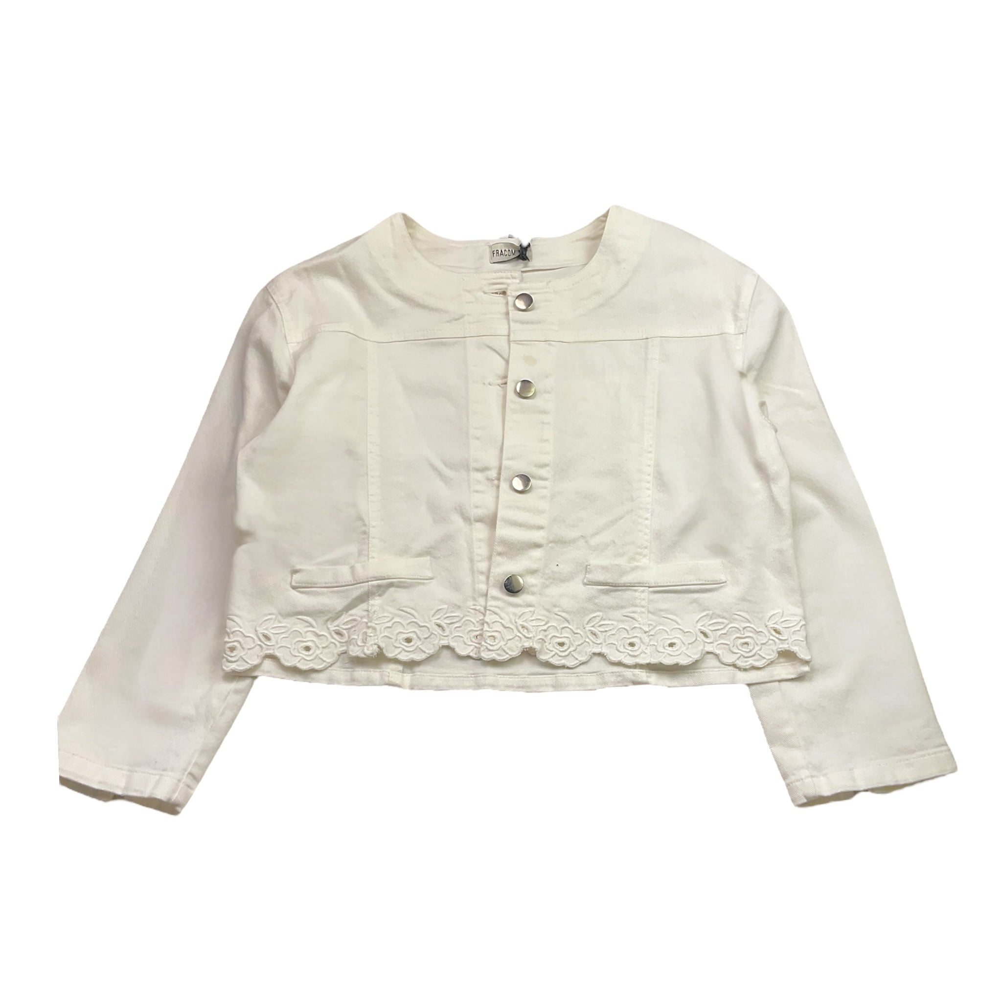 Fracomina Giubbino Crop Tinta Unita con Ricami per Bambina FM0574 BIANCO FRACOMINA 